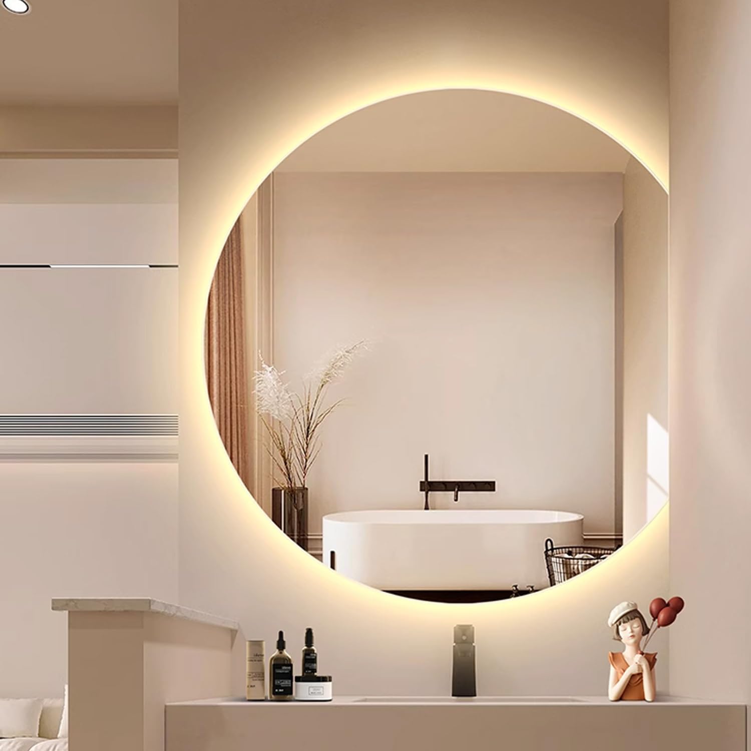 Amazon.co.jp: UkewEi 丸型壁掛け鏡 モダン照明LEDミラー100