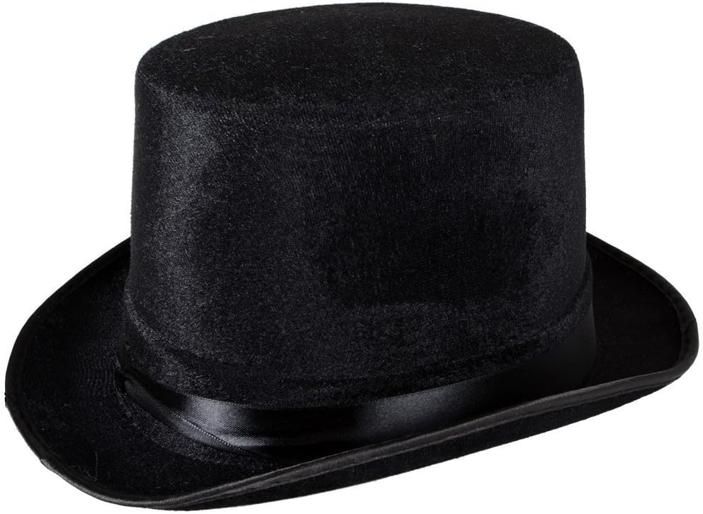 Adult Black Velour Top Hat - Victorian Steampunk Magician Ringmaster Fancy Dress Costume Accessory for Men Women Halloween Cabaret Cosplay