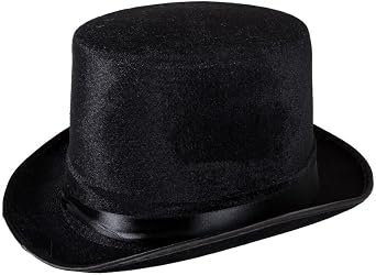 HENBRANDT Adult Black Velour Top Hat - Victorian Steampunk Magician Ringmaster Fancy Dress Costume Accessory for Men Women Halloween Cabaret Cosplay