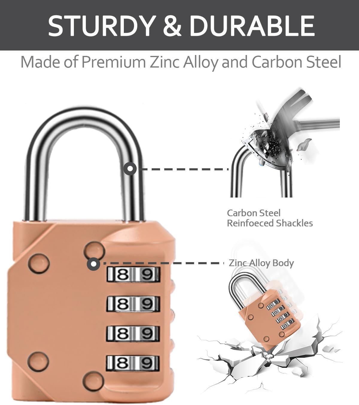 Combination Lock Resettable Peachy-Pink 2 Pack 4 Digit Outdoor Waterproof Combo Padlock for School Gym Locker, Sports Locker, Fence, Toolbox, Gate, Hasp Storage