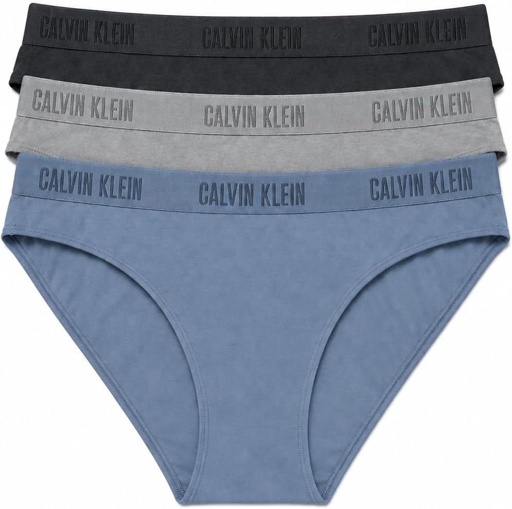 Calvin Klein Womens 3 Pack Cotton Blend Monochrome Bold Logo Bikini Panty Underwear