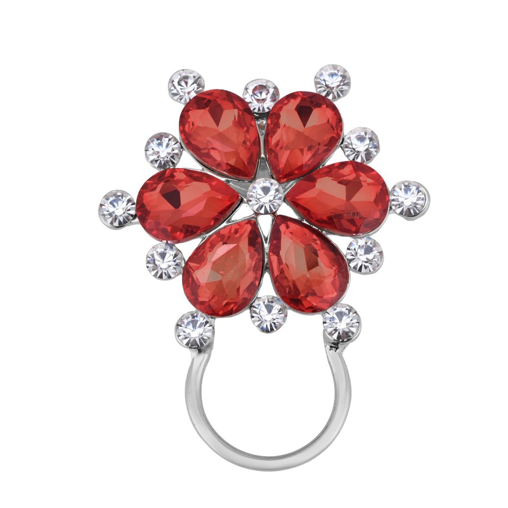 NOUMANDA Ruby Red Rhinestone Flower Eyeglass Holder Crystal Magnetic Brooch Pin Women Girls Gift Jewelry