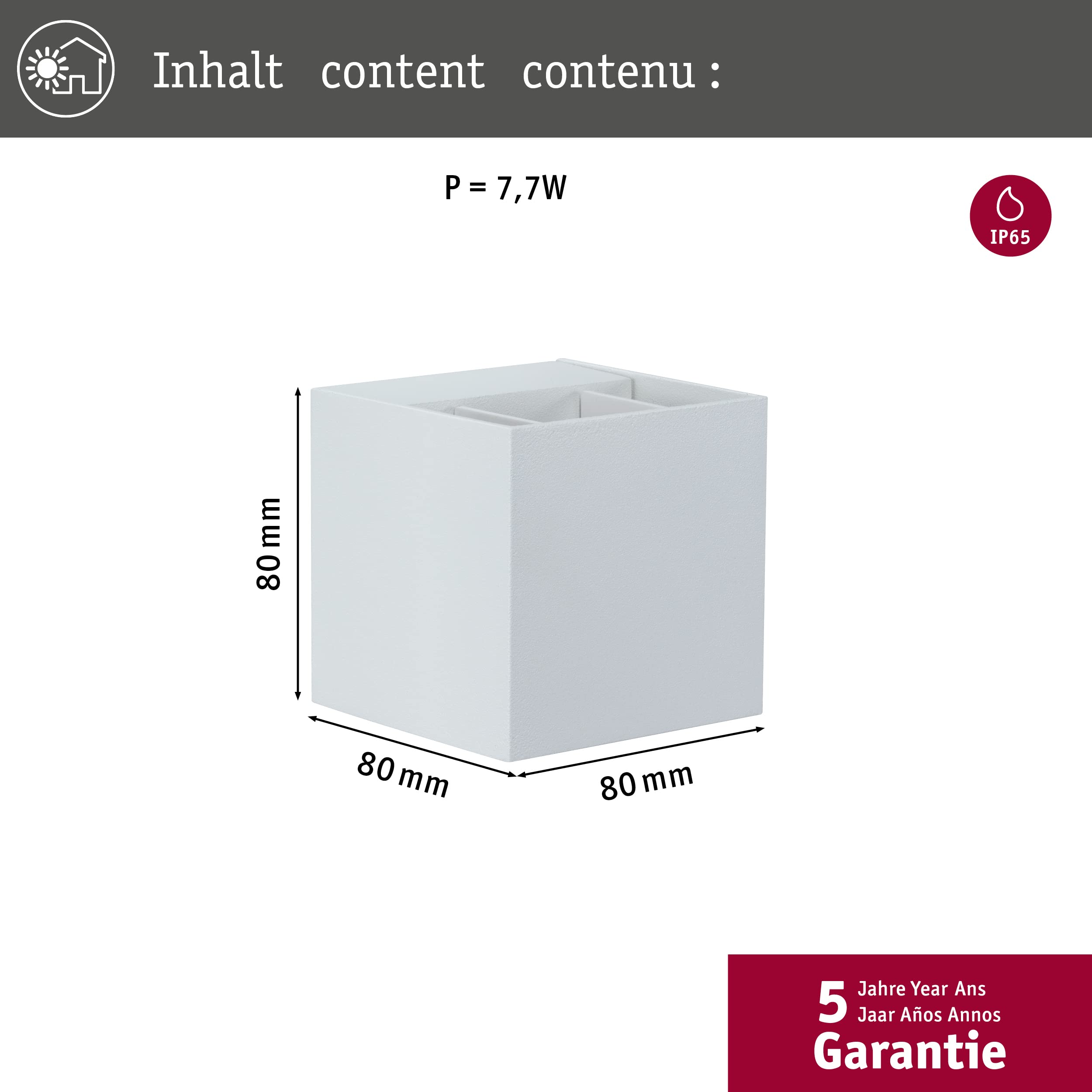 Paulmann 18001 Kit Spot en saillie spécial Cybo LED 2x3W, 230V, IP65, carré, 80x80 mm, Blanc, Alu
