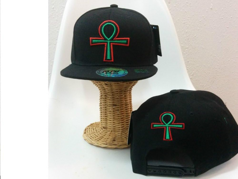 RBG Snapback Hat Red Black Green Embroidered Pan African ANKH of Life