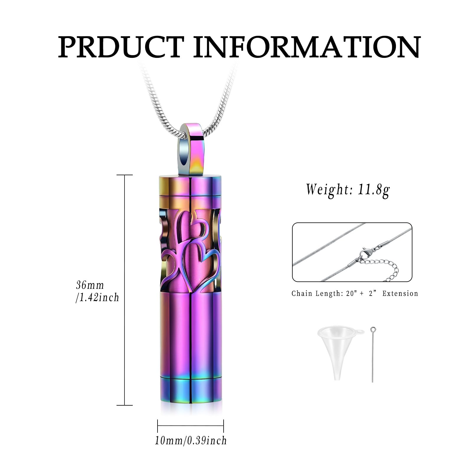 Hohle Zylinder Urne Halskette für Asche für Frauen Männer Fläschchen Einäscherung Schmuck Memorial Keepsake Locket Halskette