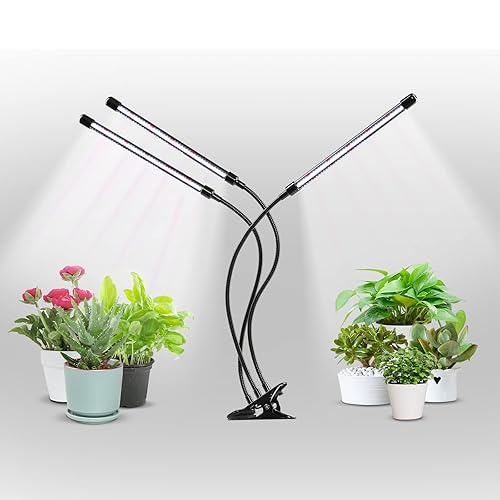 iPower LED Grow Light with Full Spectrum for Indoor Plants, Adjustable Gooseneck, 2/3 Light Modes&5/10 Dimmable Levels, 3 Auto Timing Modes, 3 Tubes, White - White - 3 Tubes - Gooseneck