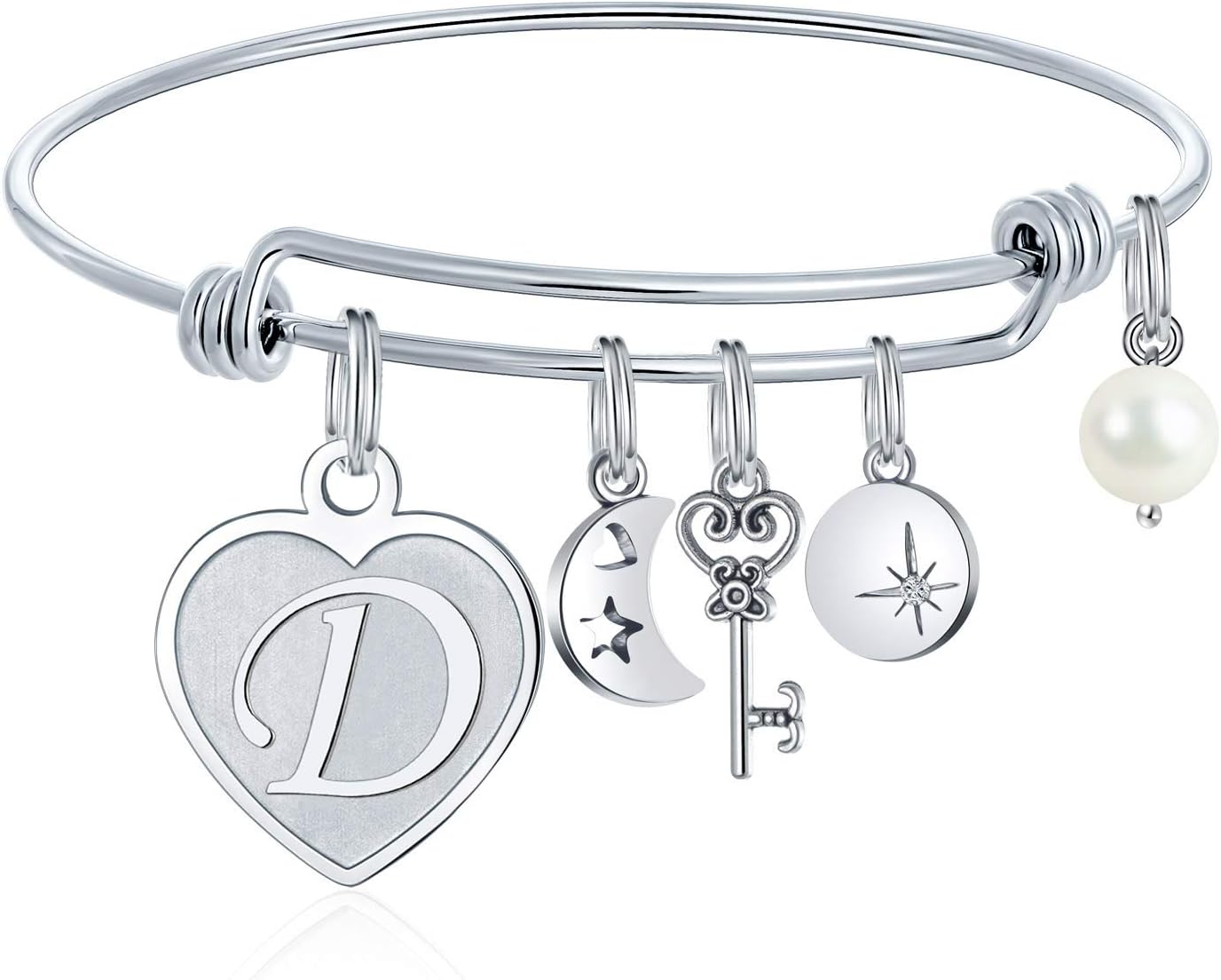 M MOOHAM Initial Charm Bracelets for Women Gifts - Engraved 26 Letters Initial Charms Bracelet Stainless Steel Bangle Bracelet Birthday Christmas Jewelry Gift for Women Teen Girls