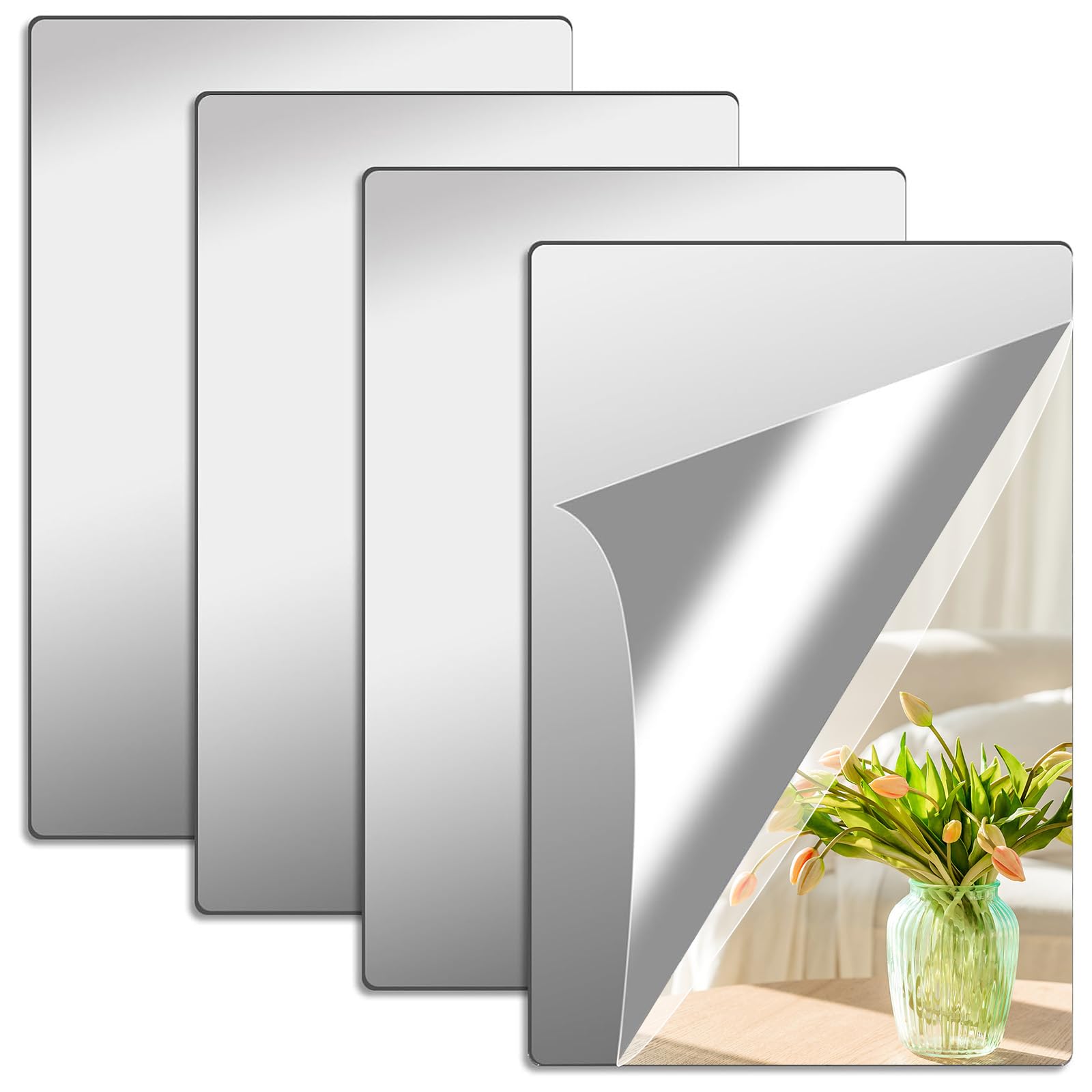 HX-pyahgtv 4 Pack HD Self Adhesive Acrylic Mirror Sheets | 20x30cm Flexible Non-Glass Mirror Tiles Stickers | Wall Mirror for Home, School, Living Room, Bathroom & Bedroom Decor