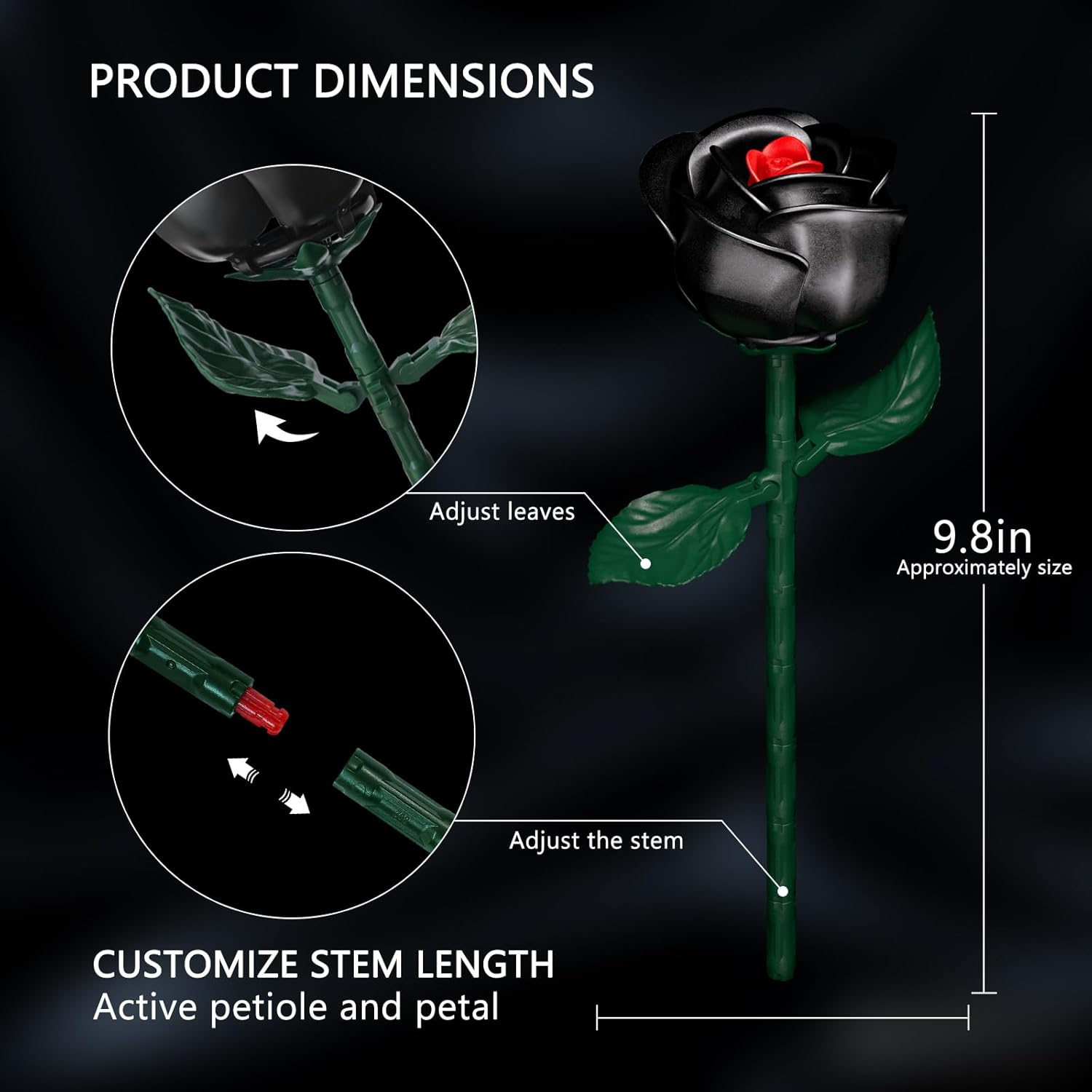 Black Roses Bouquet Building Set - Gothic Artificial Flowers Botanical Collection Blocks Kit for Adults, Ideal Home Decor for - 3 Pack Christmas or Valentine's Day Gift - Image 2