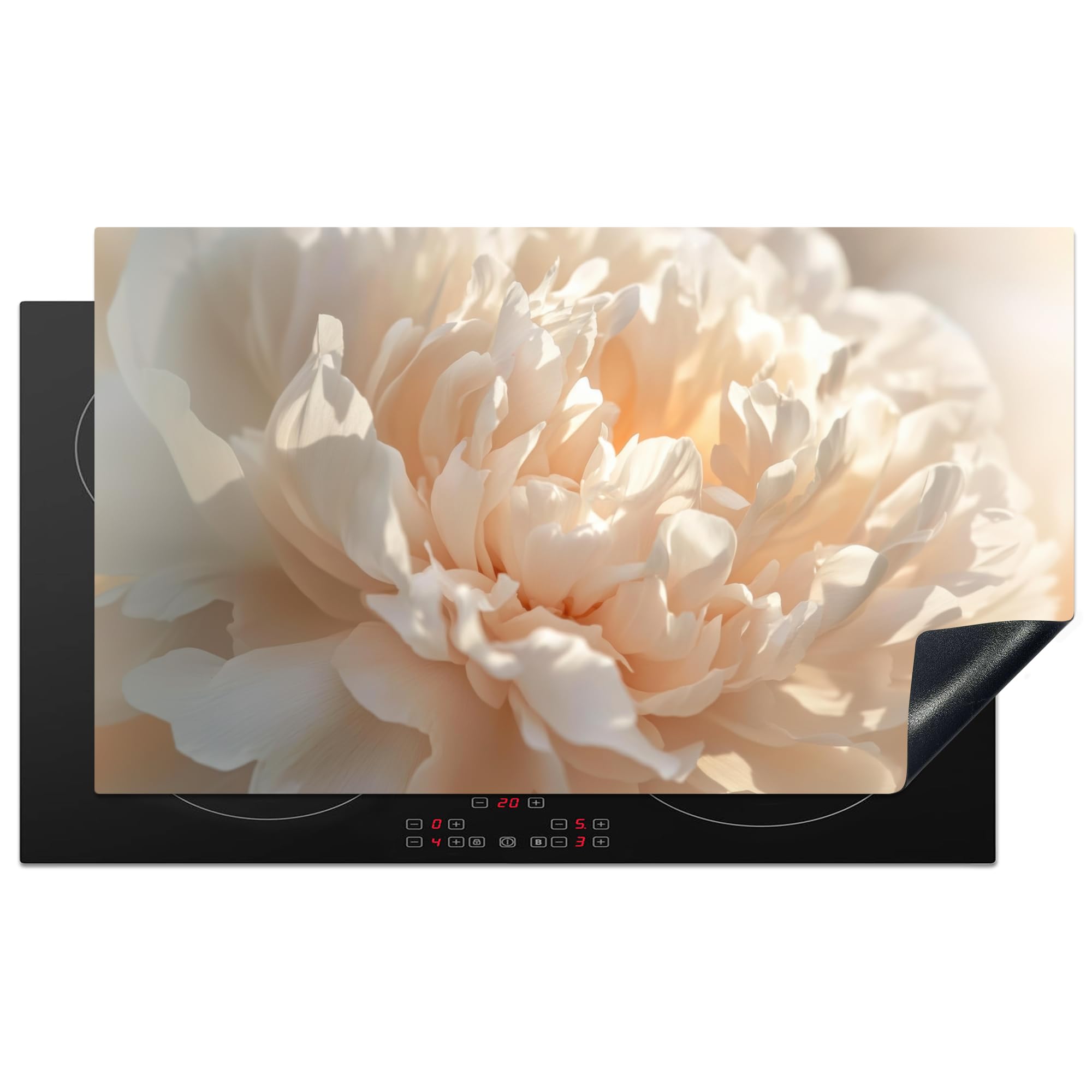 KitchenYeah© Induction Hob Protector Mat 20.5"x35.4" / 90x52 cm Cooker Top Protectors Cover Ceramic Covers Electric Hobs Vinyl Close Up - Peony - Light Pink