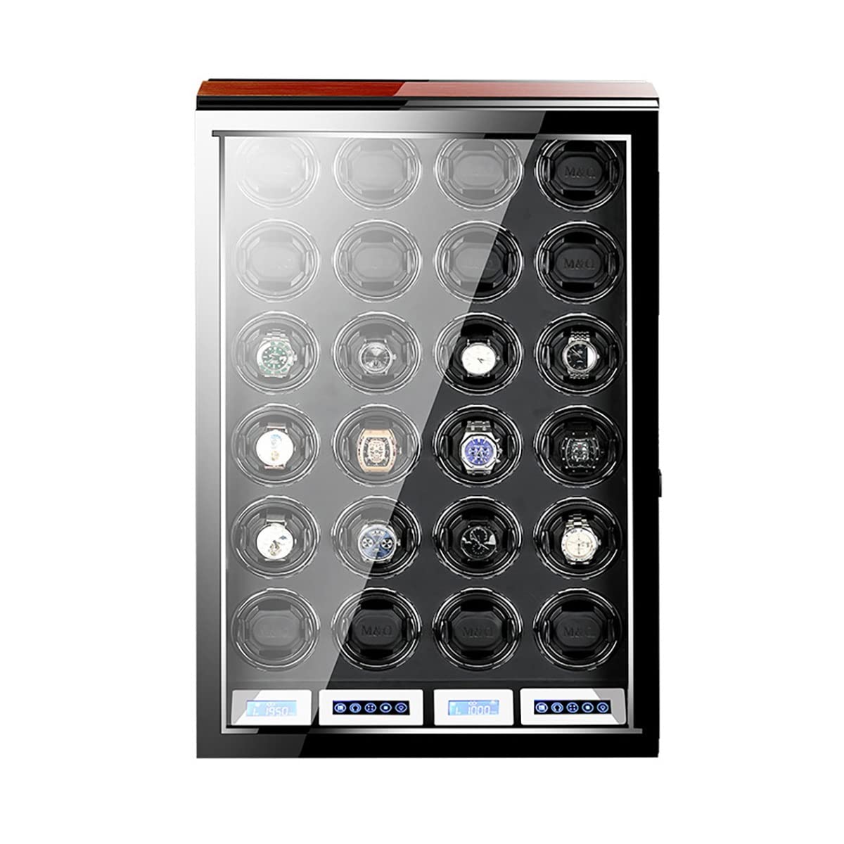 Caricatore Automatico per Orologi con Motore Silenzioso e 5 modalità di Rotazione, Display LCD, Cuscini Flessibili per Orologi, Carica Orologi da Polso, Custodia di Lusso，24+0