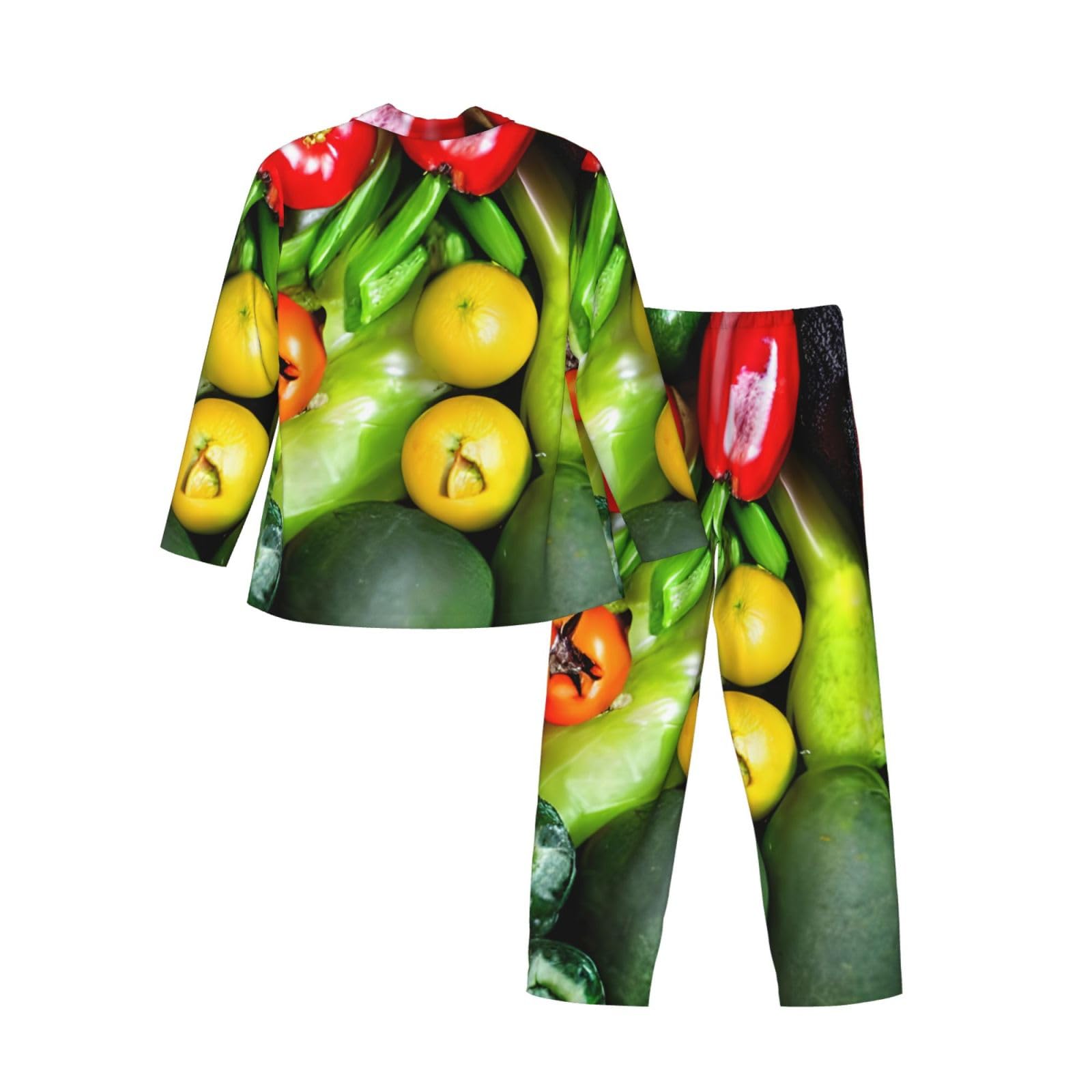 Conjunto de pijama de manga larga para hombre con estampado de frutas y verduras frescas, ropa de dormir transpirable y cómoda