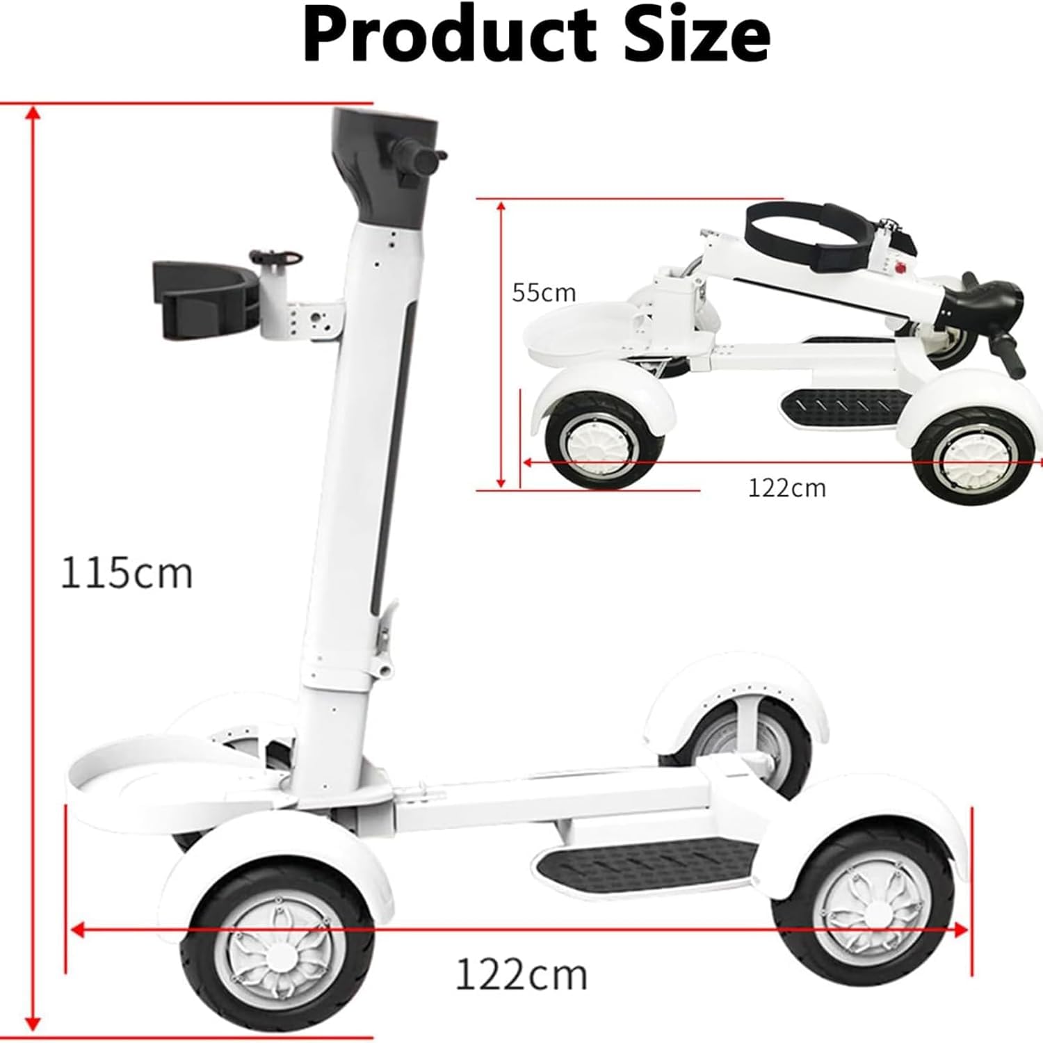 Poussette Golf Électrique avec Pédale,Scooter Golf Plié À 4 Roues avec Poignée,Support Marche Avant/arrière, Stationnement en Pente Facile, Portée Jusqu'à 30km,Charge 200kg, pour Terrain