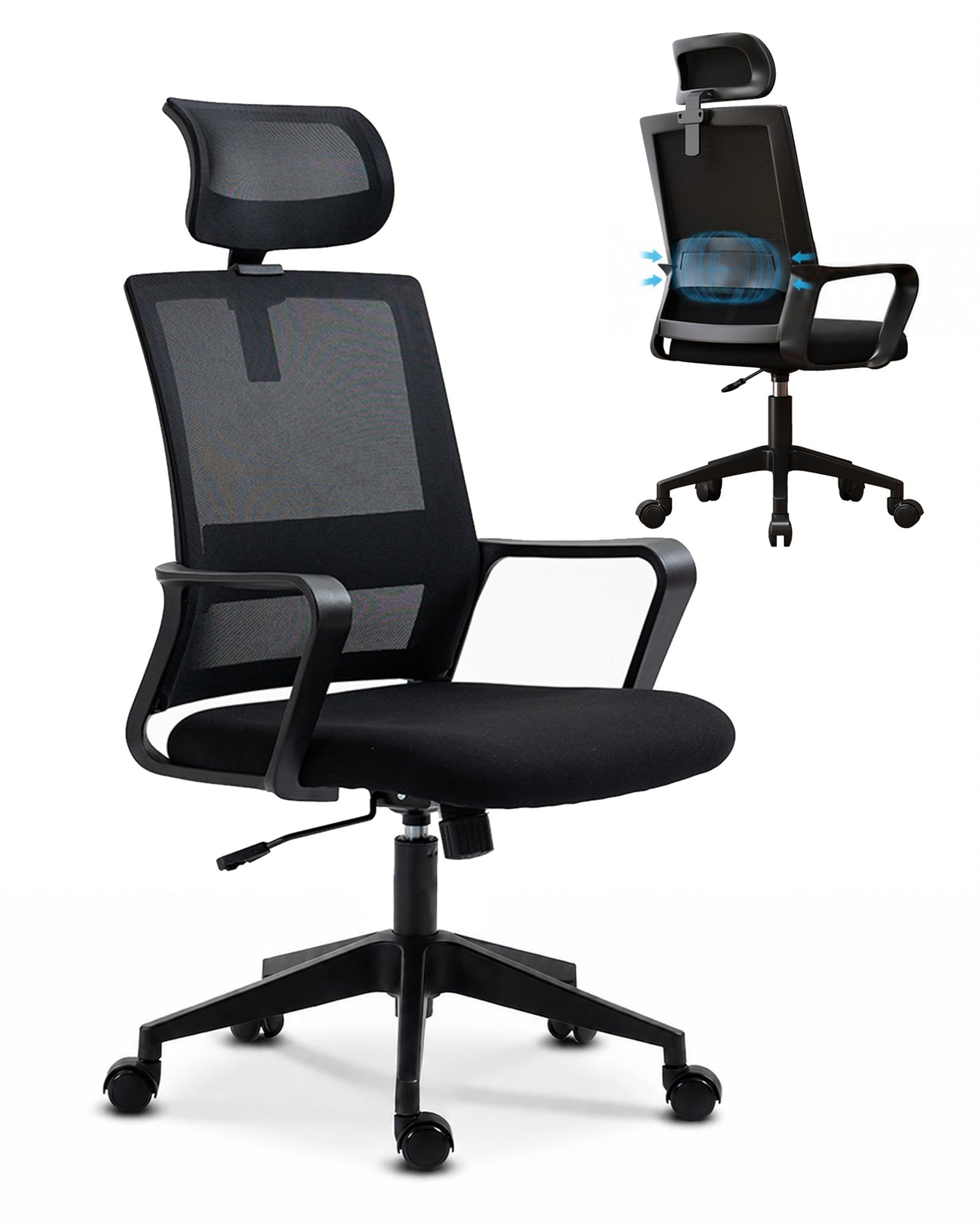 Silla Oficina Ergonomica, Silla Escritorio con Ruedas, Soporta Hasta 150kg