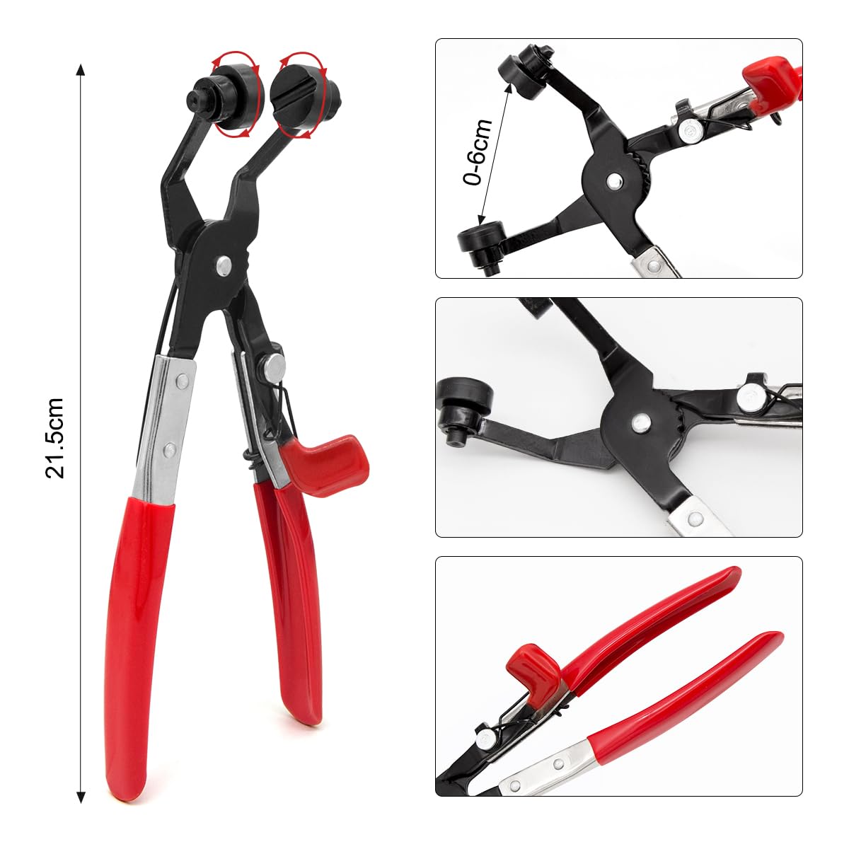 Eqivei Lot de 4 pinces à collier de serrage pour voiture, comprend une pince à ressort long, une pince à collier de serrage, une bande plate et une pince coudée, un extracteur de tuyau (kit de pinces