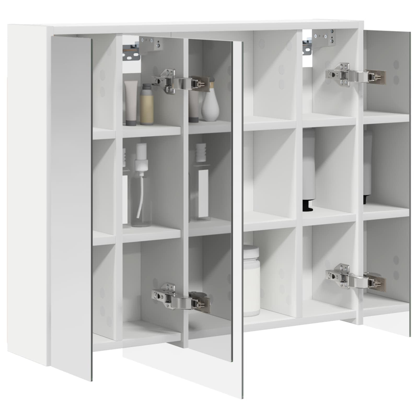 Armadietto da bagno con specchio in legno bianco, 73,5 x 16 x 62,5 cm, con ripiani regolabili, montaggio a parete, per mobili da bagno e salvaspazio nella stanza degli ospiti e nella