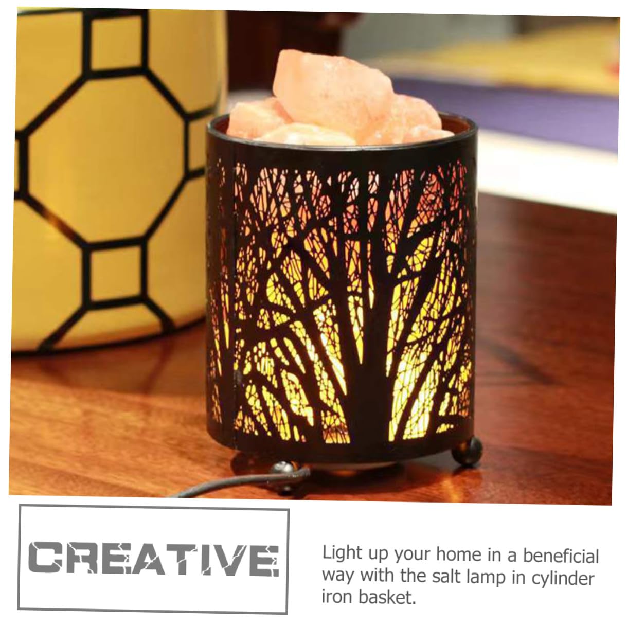 Lampe de Table Sel de L'himalaya Décorative avec Ampoules, Fer Noir
