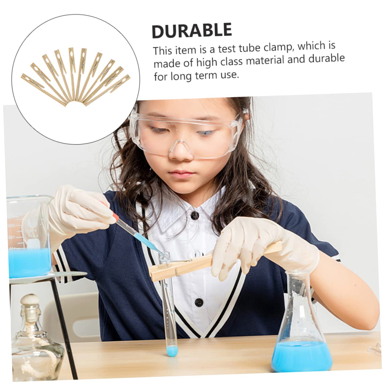 ULTECHNOVO Pince pour Tube à Essai en Bambou Naturel, Résistant la Chaleur Longue Poignée, Lot de 20 Pièces pour Laboratoire et École