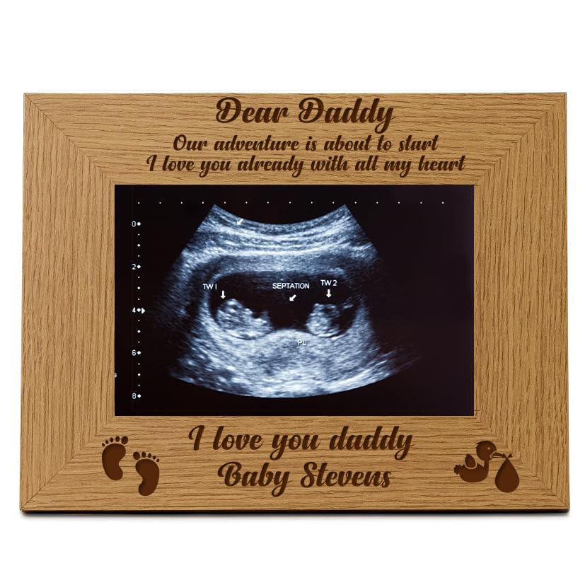 New Baby Pregnancy Scan Wooden Photo Frame Personalised Daddy Gift (4 x 6 Inch)