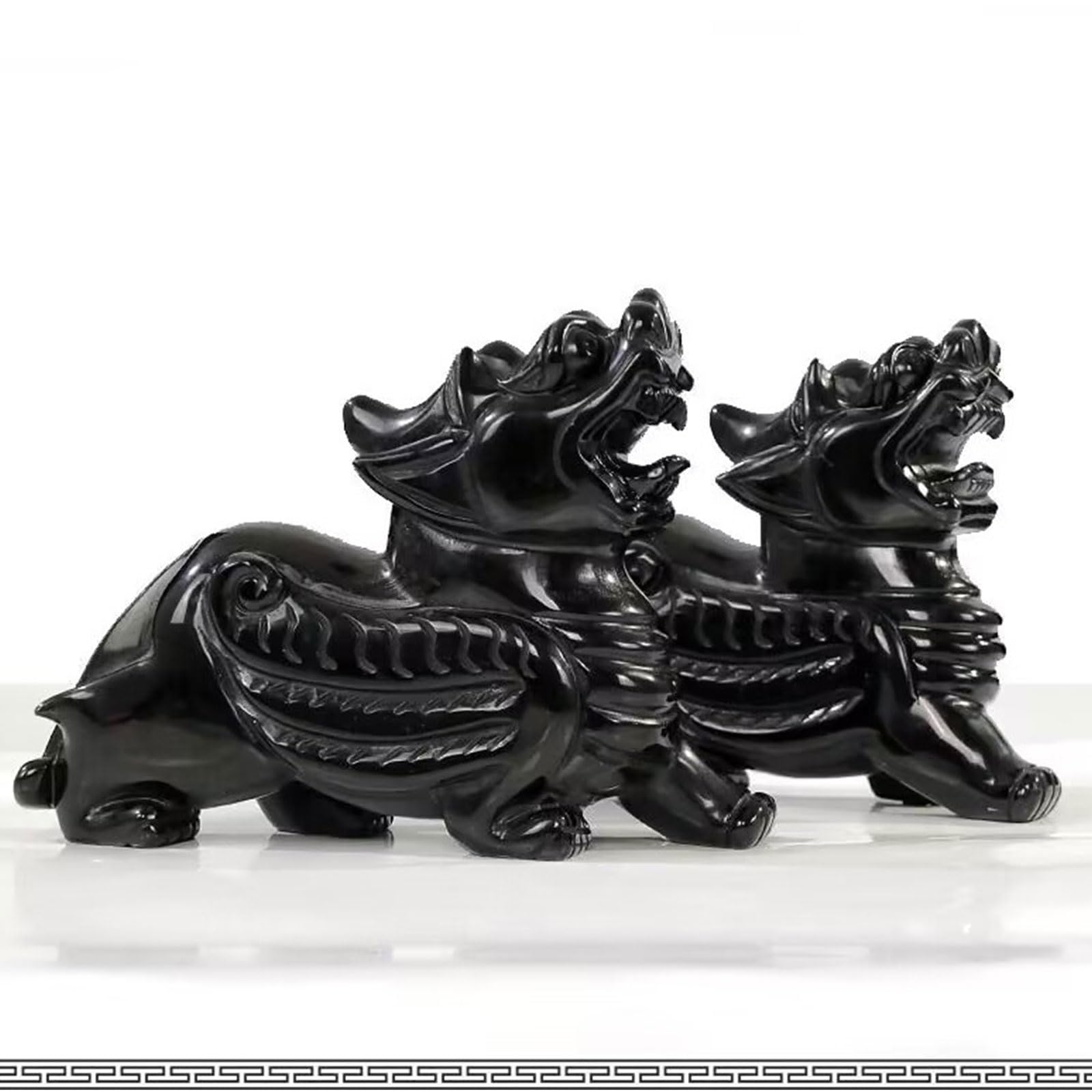 2 Piezas de Adornos Decorativos de obsidiana Negra Pi Xiu/Pi Yao,