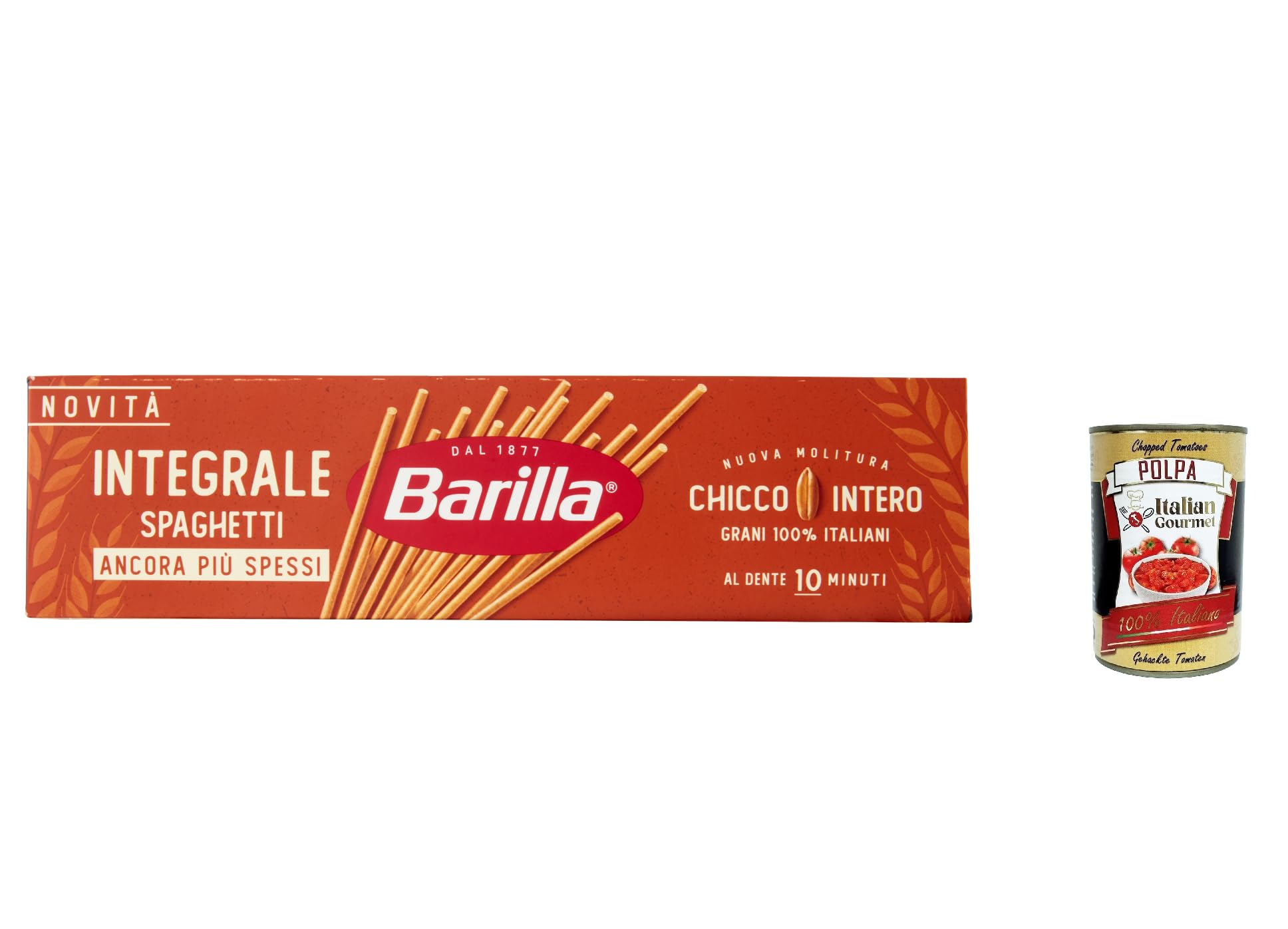 Italian Gourmet Spaghetti Integrale Pasta Vollkornnudeln 30 x 500g | Aus vollem Hartweizen; ricchi di fibre, tengono la cottura, ideal zu Tomate, Gesamtnettogewicht 15 kg + Kostenlos Polpa 400g