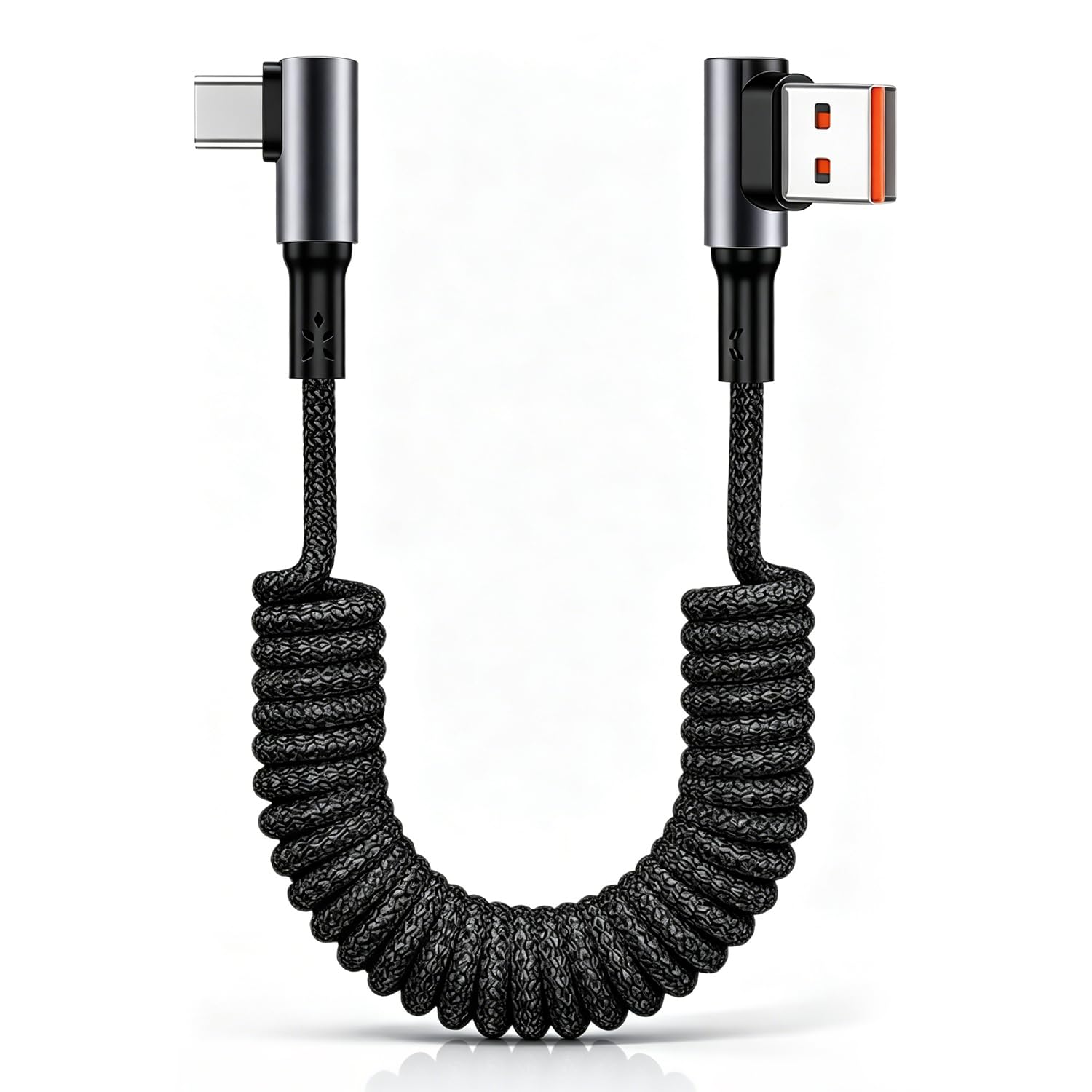 Verilux® USB to USB C Coiled Cable 100W Right Angle Fast Charging Cable | Nylon braided coiled cord, 100w fast charging with 480mbps data transfer, double right angle for tidy stretchable use-image-43