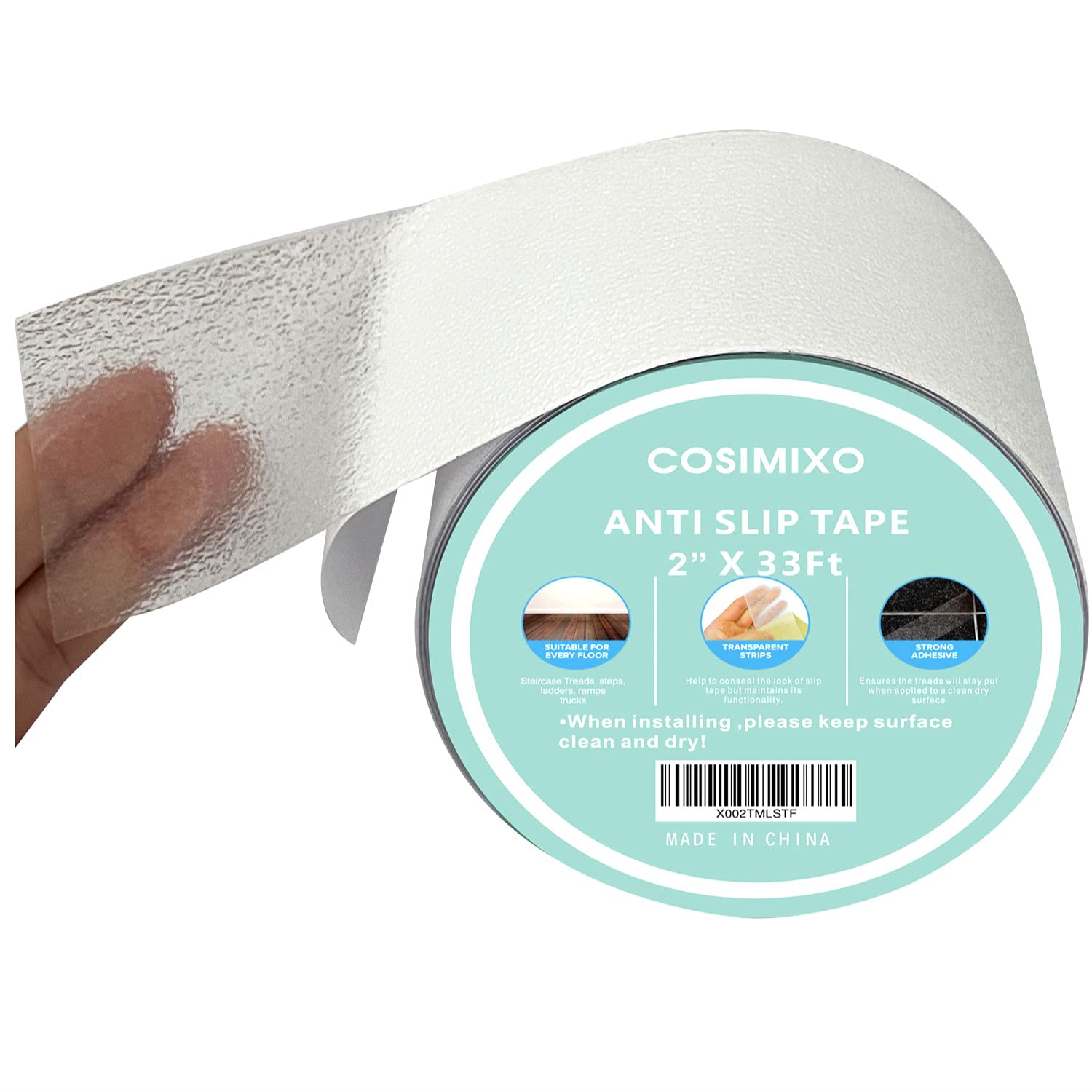 COSIMIXO 2" x 33FT Clear Anti Slip Tape Waterprooft, Non-Slip Stair Treads Tape Traction to Boats, Stairs, Transparent, Soft, Comfortable for Bare feet