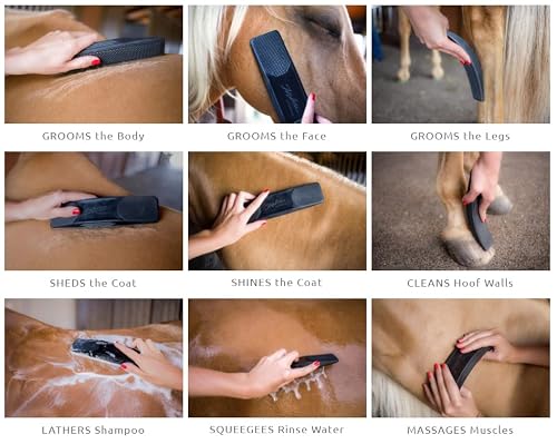 Striphair Horse Bundle 3Pc Gentle Groomer 6-In-1 Shed Groom Massage, Bag O' Bamboo Reusable Cloths 2 Sizes, Storage Pouch #TOP2