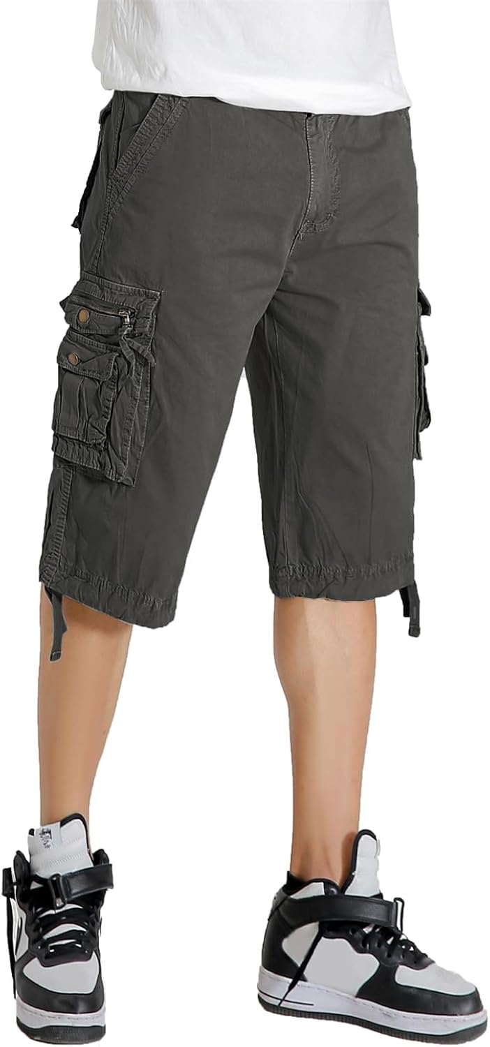 Mens Cargo Shorts Twill Cotton Multi Pocket Relaxed Fit Camo Cargo Shorts for Men, 38, Dark Grey - Image 4