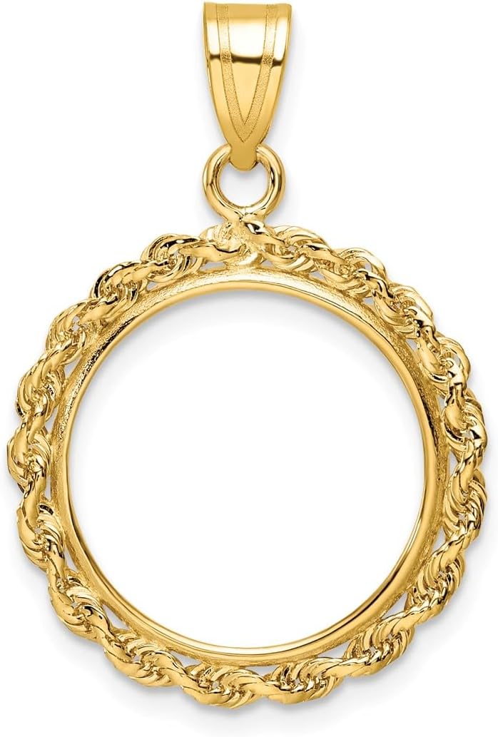 Coin Jewelry 14k Polished Rope 16.5mm Prong Coin Bezel Pendant