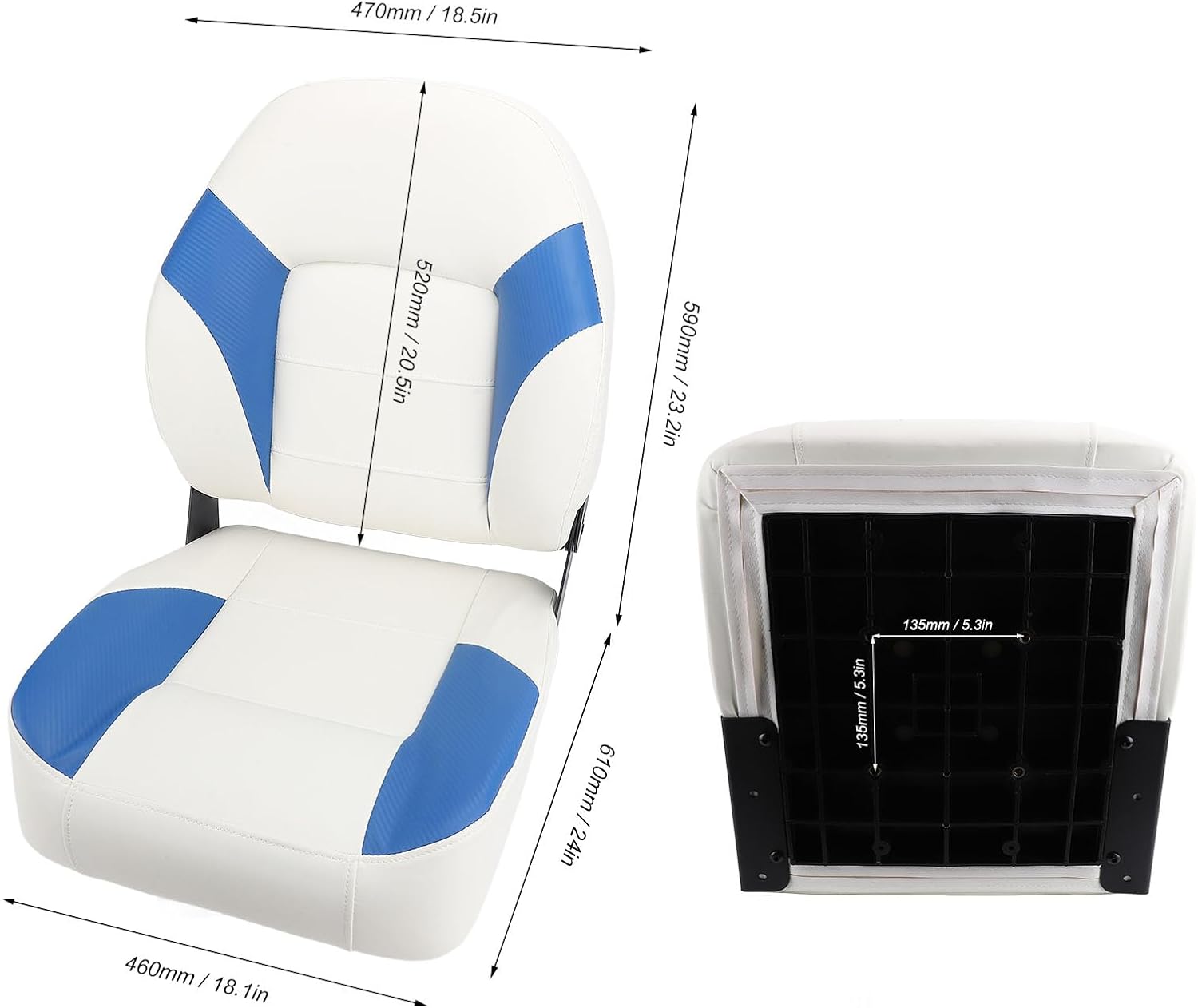 2-Pack Yacht Captain Seats: Water-Resistant Cushions with Fold-Down Backrest for Boats, Yachts, and Pontoons