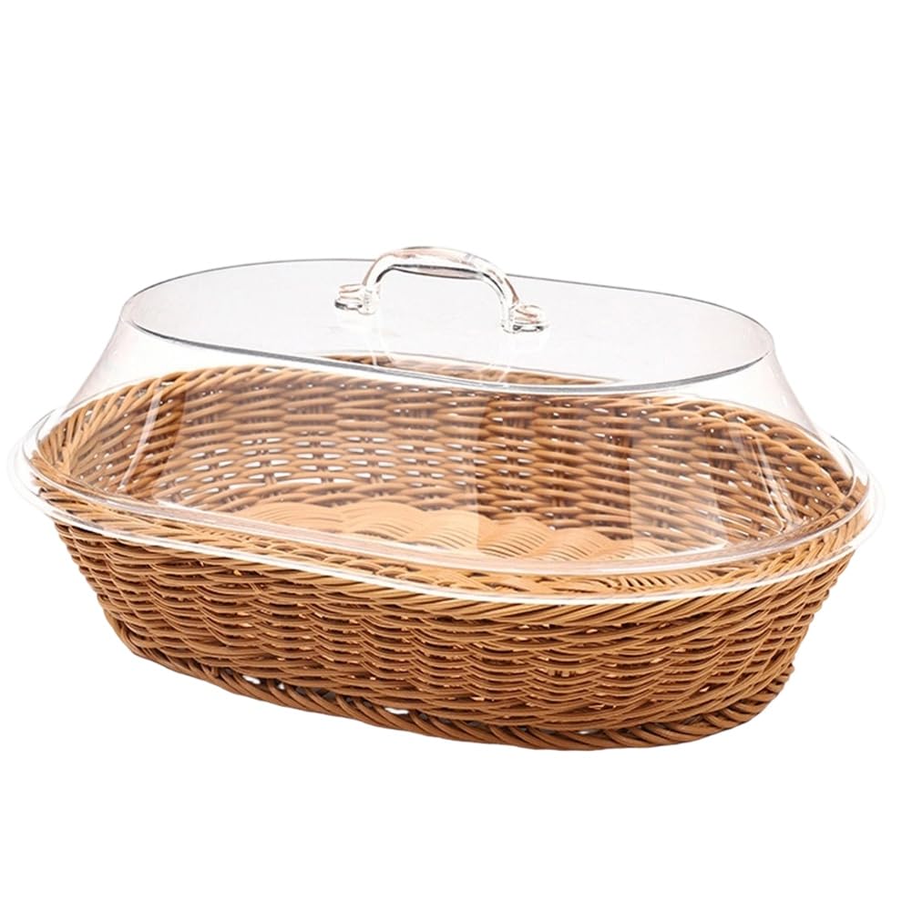Oewwthy Imitation Rattan Lidded Bread Basket Acrylic Fruit Snack Tray Kitchen Countertop