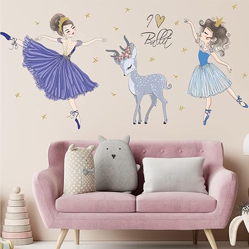 2 calcomanías de pared de bailarina para bebés y niñas extraíbles y encantadoras calcomanías de pared de mariposa decoración de pared de princesa