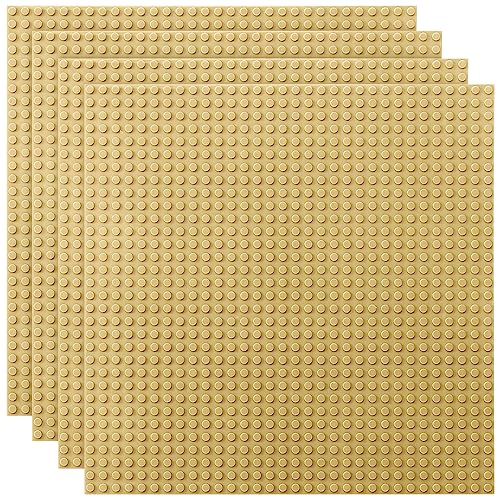 Image of Lekebaby 4 Pack Classic Baseplates 10 inch x 10 inch, Building Base Plates for Building Bricks, 100% Compatible with Major Brands and Activity Table-Baseplate, Sturdy & Safe, Age 3 and up Kids, Sand