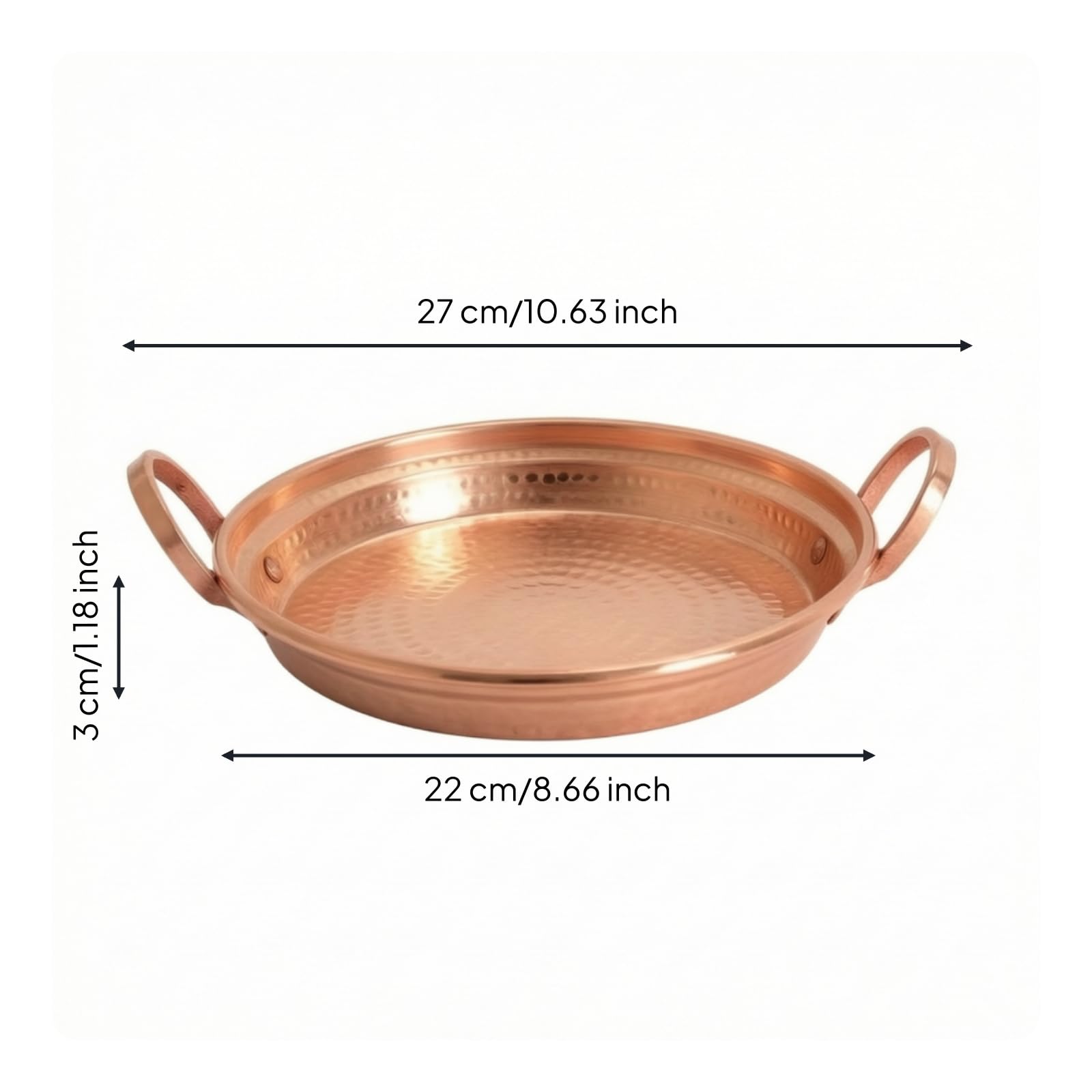 Paellera Cobre Martillado Sartén Cobre Multiusos Cazuela con para Cocina, Pequeño 22CM