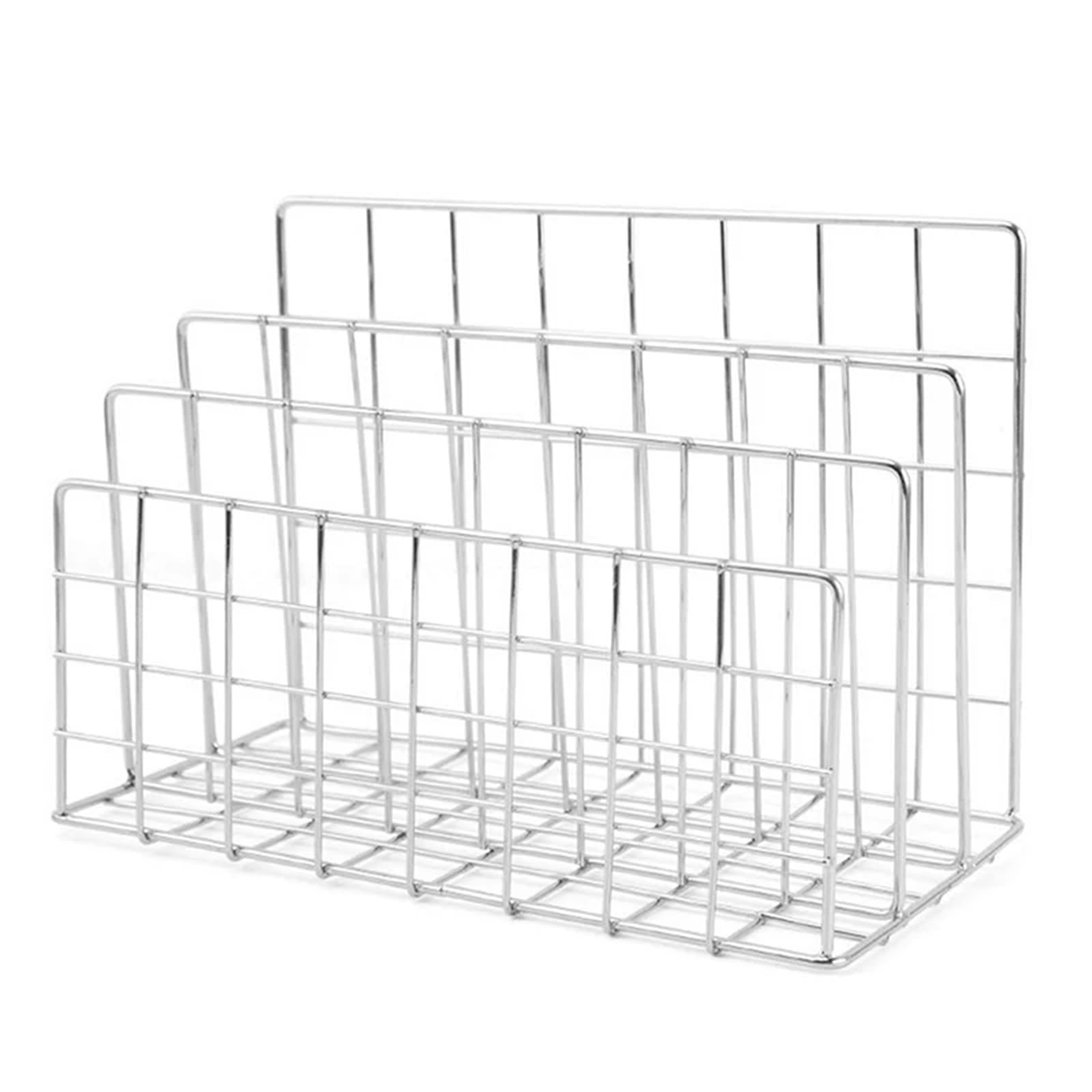 LOVSSU Newspaper Rack Stationery Organizer Notebook Stand Rack 3-Layer Metal Iron Mesh Holder For Magazine Document File Book Office(L Silver)