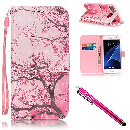 Galaxy S7 Case, Firefish [Card Slots] [Kickstand] Flip Folio Wallet Case Synthetic Leather Shell Scratch Resistant Protective Cover for Samsung Galaxy S7-Cherry