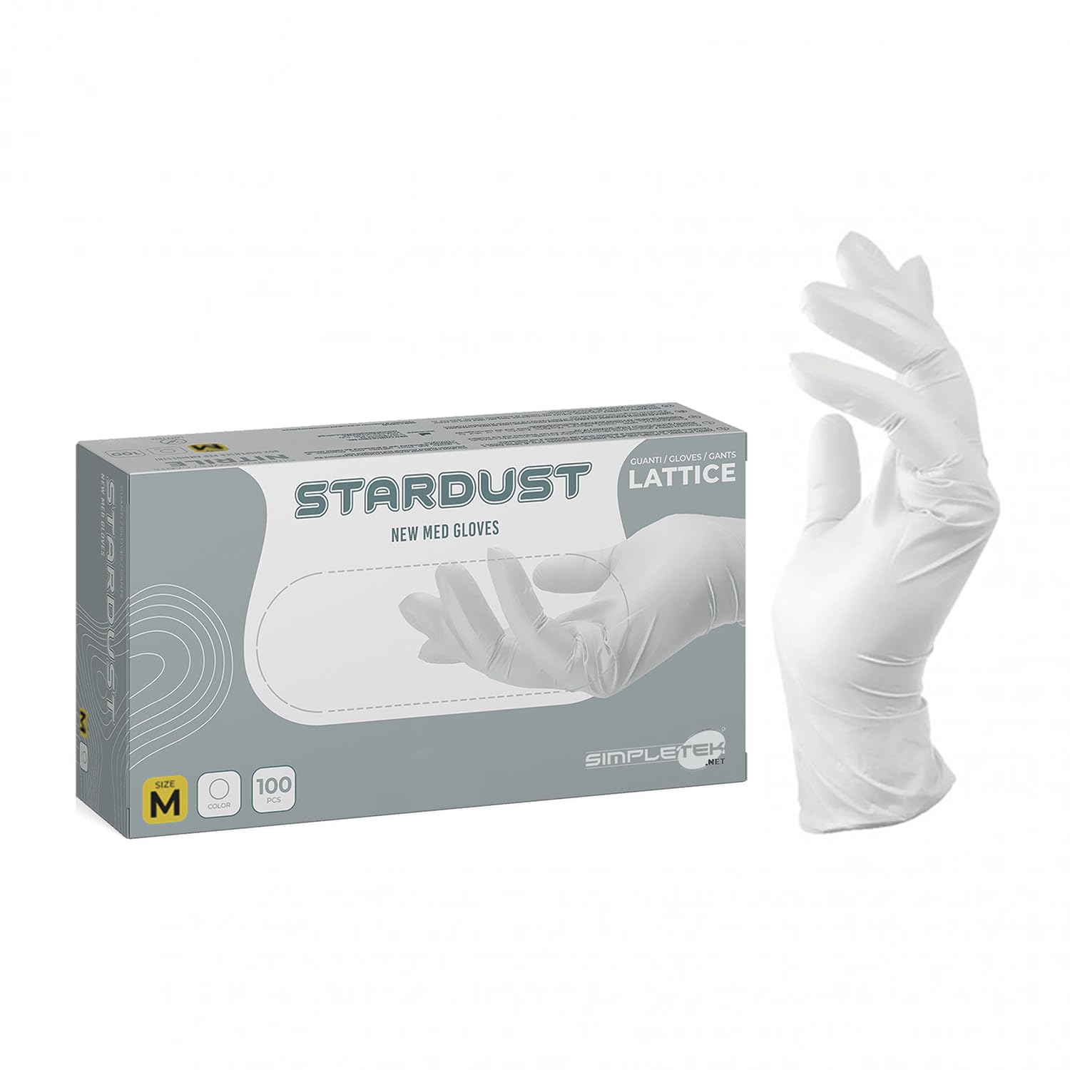 SIMPLETEK - 1000 x guantes desechables de látex natural blancos talla M Medium látex blanco no estéril DPI laboratorios médicos con talco (10 paquetes)