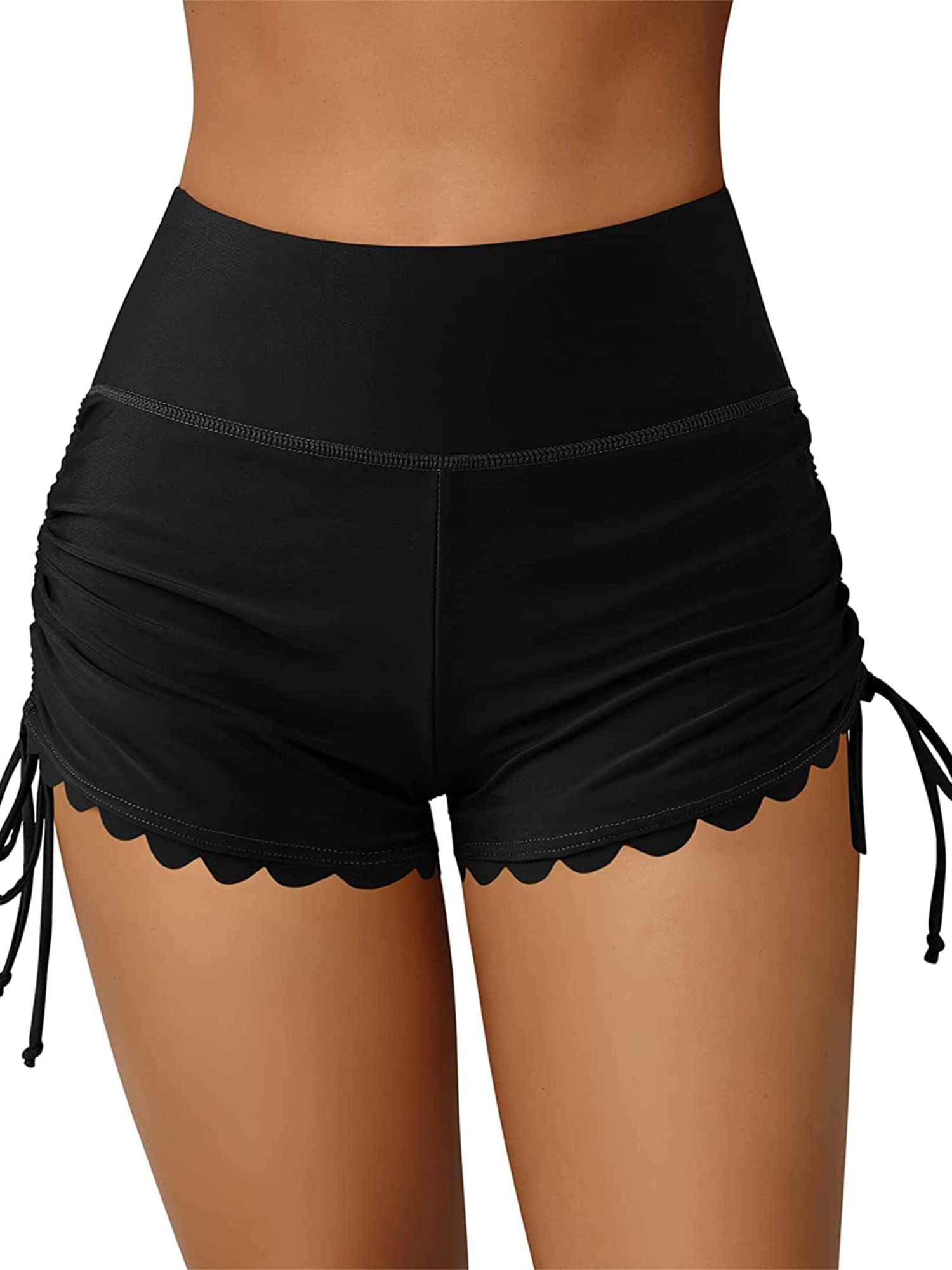 Springcmy Traje de baño floral de cintura alta para mujer, parte inferior de bikini con control de abdomen, pantalones cortos de natación