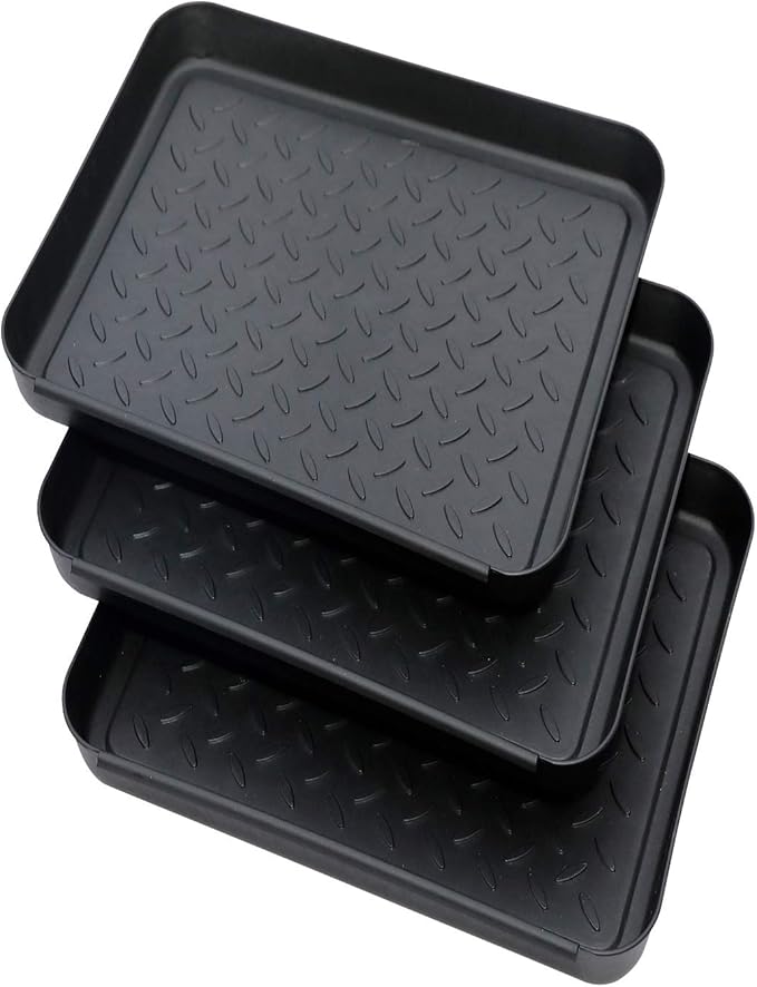 QPEY Boot Mat Tray, 3 Pack Black Multi-Function 13.7" x 10.8" x 1.2" Boots Drying Pad, Dog or Cat Bowl Pad, Garden- Mudroom, Entrance Passage, Garage-Indoor and Outdoor