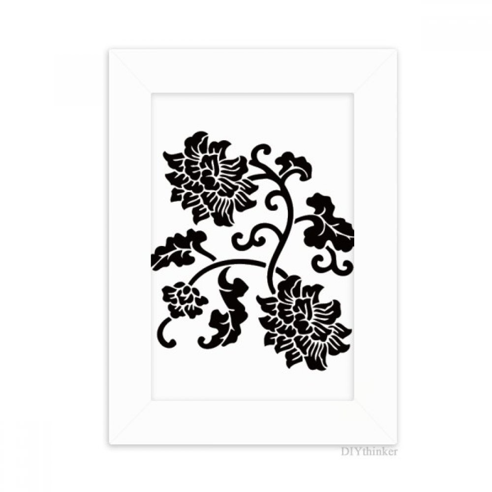 Cadre Photo Blanc 5x7 Pouces avec Peinture Silhouette Fleurs Noires pour Bureau