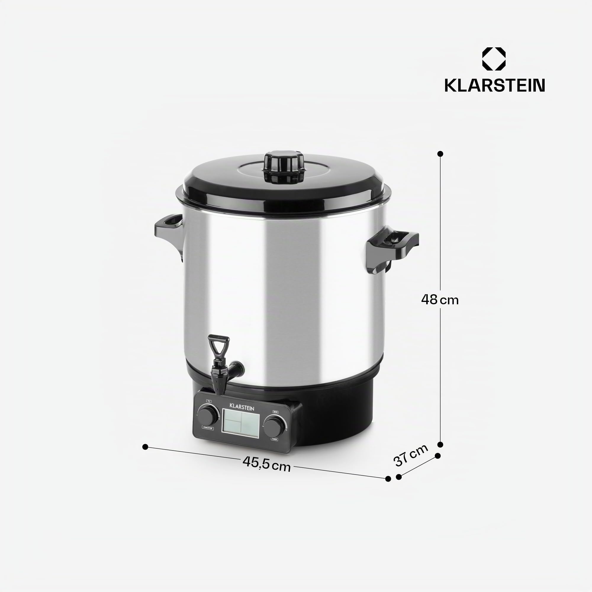 Klarstein Biggie Digital - pentola da infusione, pentola da conserva, apparecchio per il vin brulé, 27 litri, 2 w, temperature programmabile, tempo regolabile a 12 minuti, argento