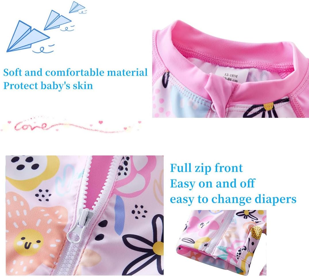 UMELOK Baby Girls' One Piece Swimsuit Full Zip UPF 50+ Sun Protection Swimwear Rash Guard Swim Suit - Image 4