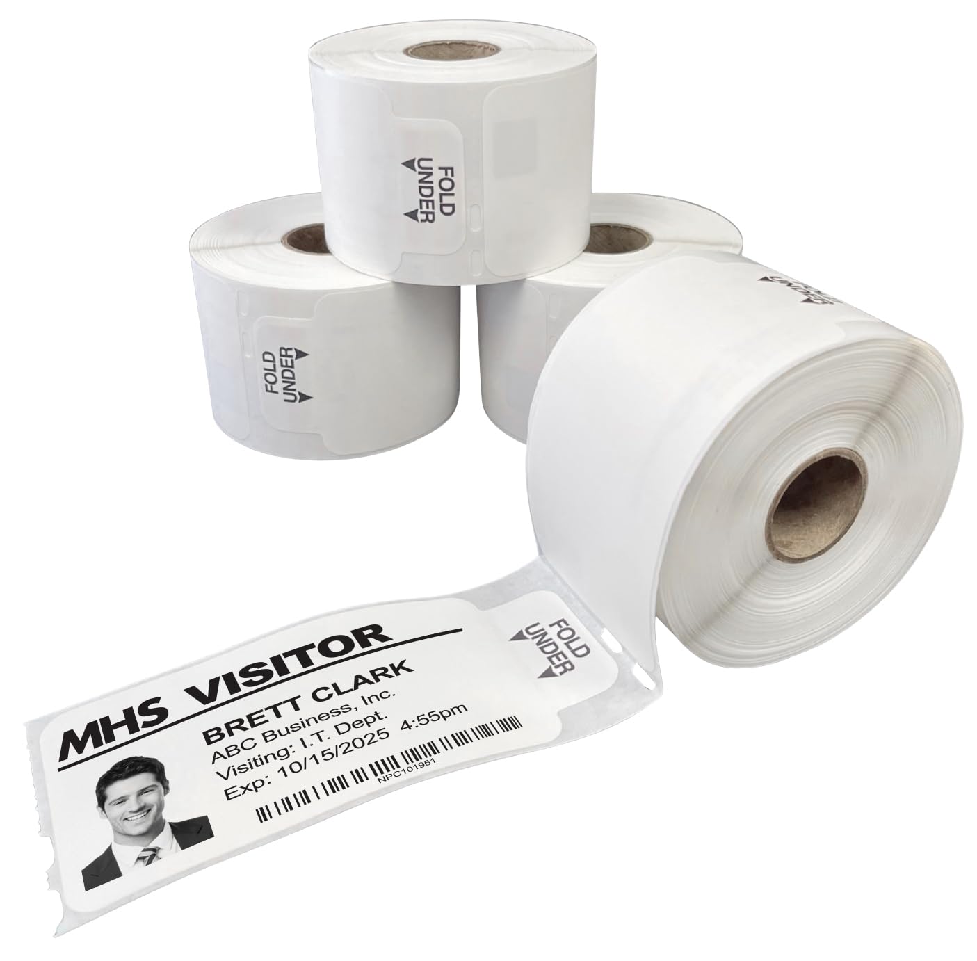 Threshold 4-Inch Tab Expiring Visitor Badges on a Roll | 4 Rolls (1,000 Badges) Compatible with Zebra/Dymo450/IDPRT/Seiko Direct Thermal Printers |