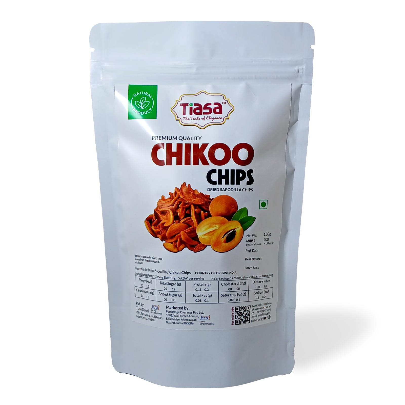 TIASA Chikoo Chips – Premium Dried Sapodilla Snack | 100% Natural | No Added Sugar | Healthy Fruit Chips | 150 g Resealable Pouch-image-20