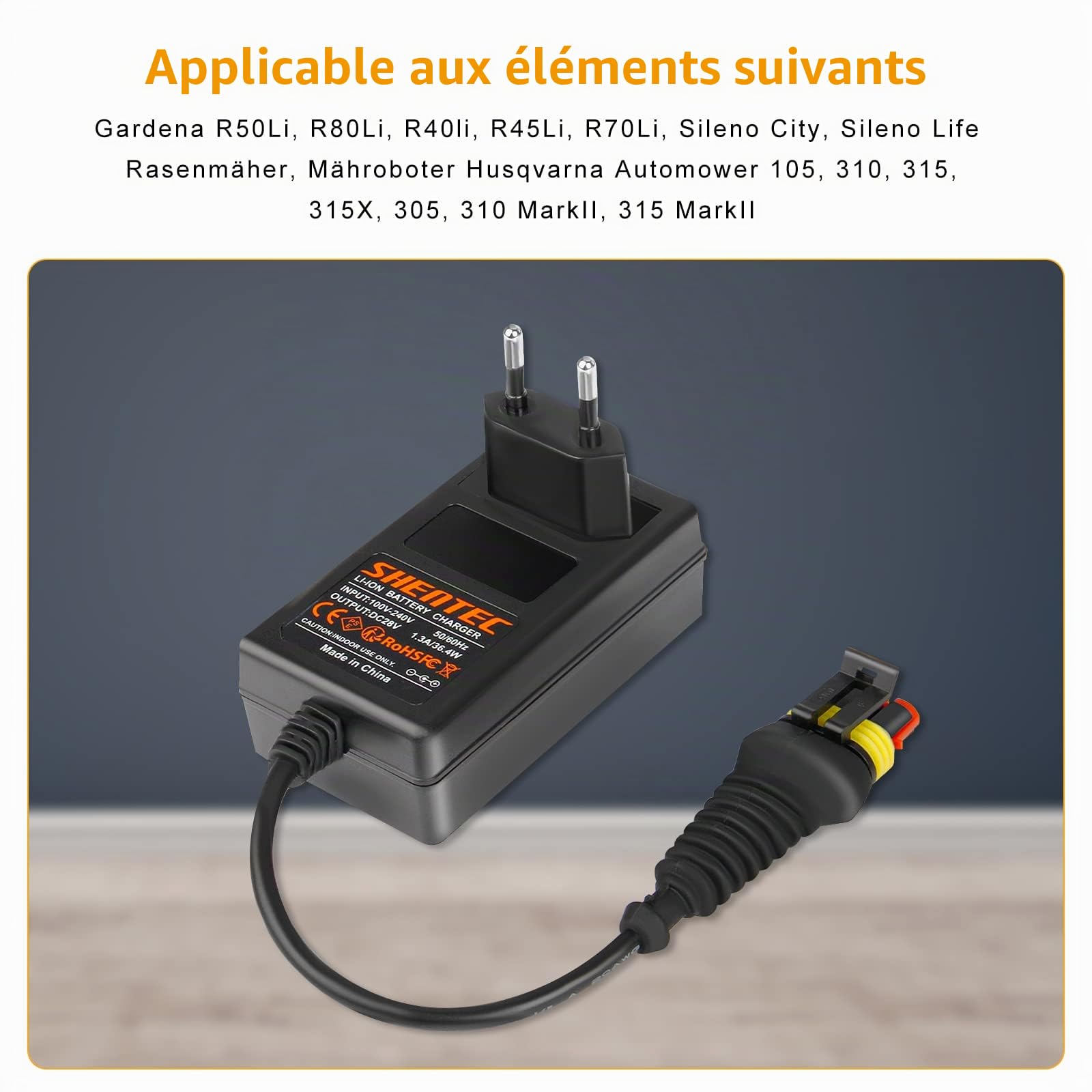 Shentec Chargeur de Batterie 28 V Compatible avec Husqvarna Automower 105, 310, 315, 315X, 305, 310 Mark II, 315 Mark II, Tondeuse Robot