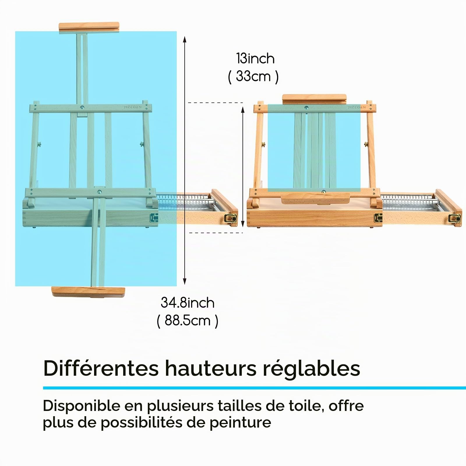 Meeden Studio Sketchbox Chevalet de table avec tiroir doublé en métal – Réglable en bois de hêtre massif et chevalet de boîte à croquis avec rangement, parfait pour studio ou Plein Air