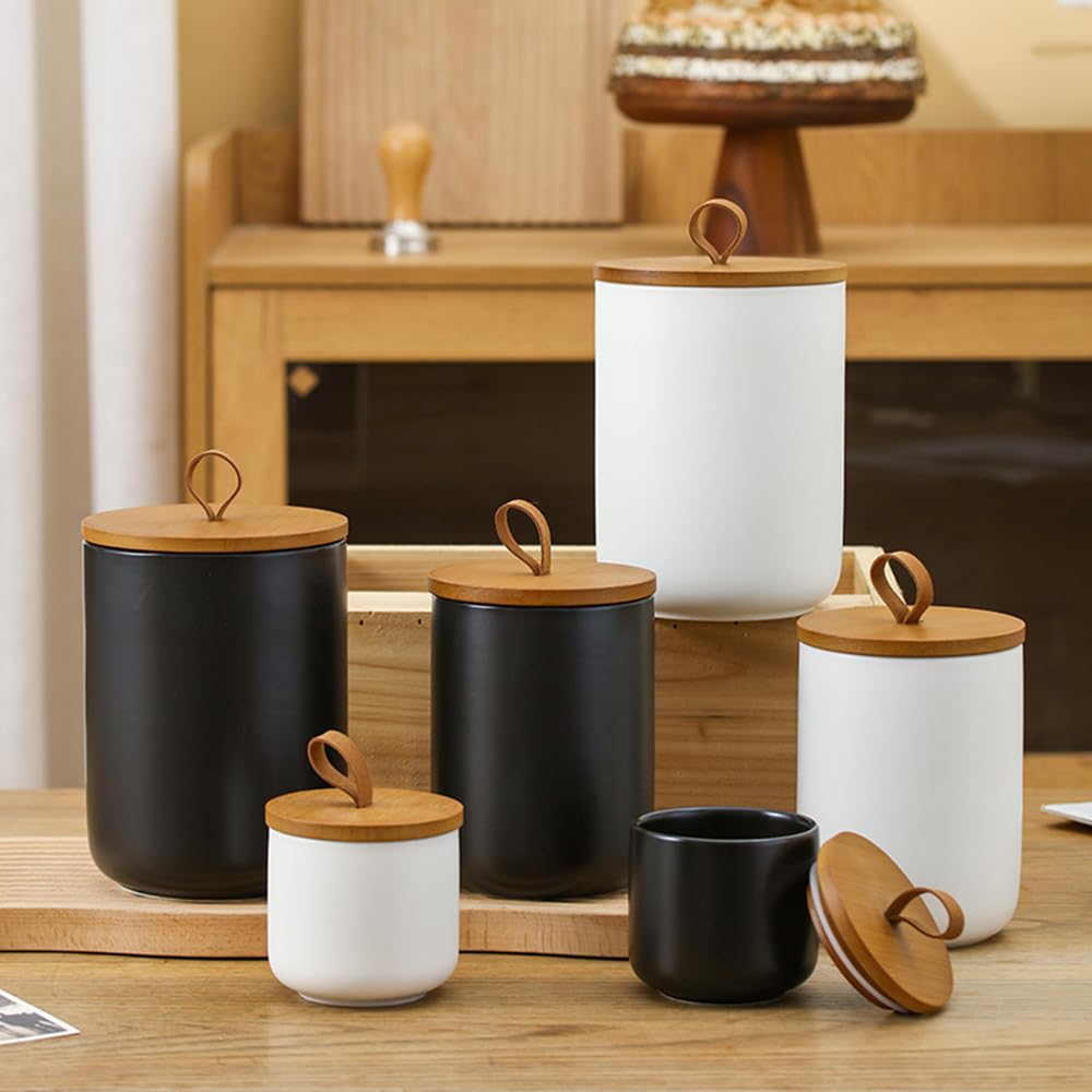 3er Set Vorratsdosen Keramik mit Deckel, Kaffeedose Teedose Vorratsdosen Porzellan, Aufbewahrungsdosen küche für Tee Kaffee Bohne Zucker Gewürz Nüsse Korn(260ml,800ml,1300ml)