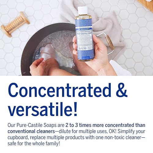 Miniatura 4 de Dr Bronners - Jabón líquido de Castilla pura menta 8 onzas - Fabricado con aceites orgánicos 18 en 1 usos cara cuerpo cabello lavandería mascotas y