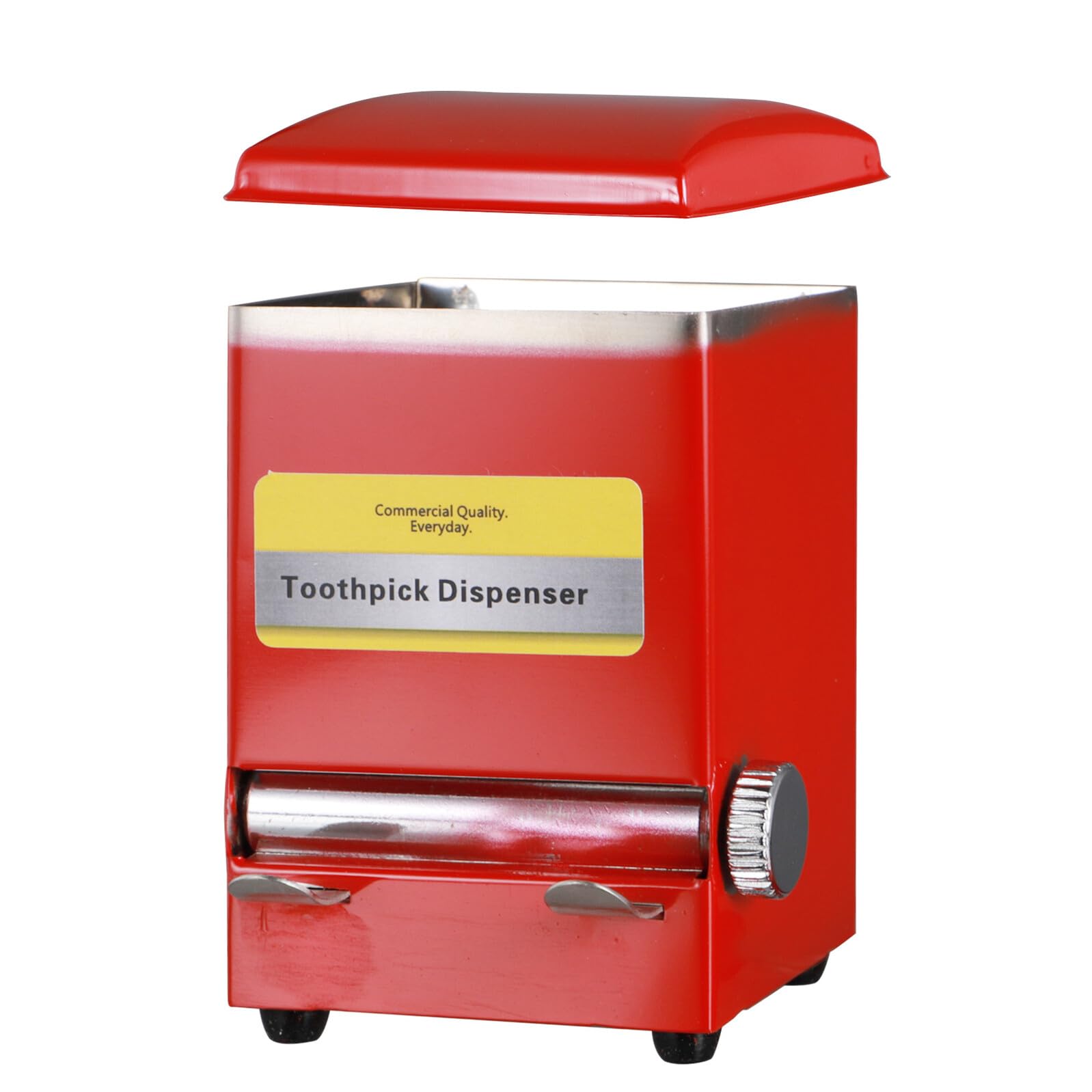 Amosfun Distributore retrò in Stuzzicadenti di Inossidabile Acciaio e Copertura Rosso Sigillata Design Leggero Compatto, per Soggiorno e Ristorante